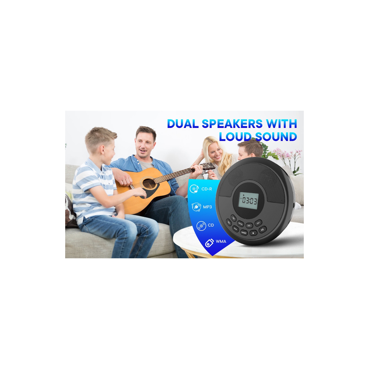 Lecteur CD portatif avec haut-parleurs et écouteurs&nbsp;: Walkman CD rechargeable avec protection - lecture CD/MP3/USB/Bluetooth, connexion auto,