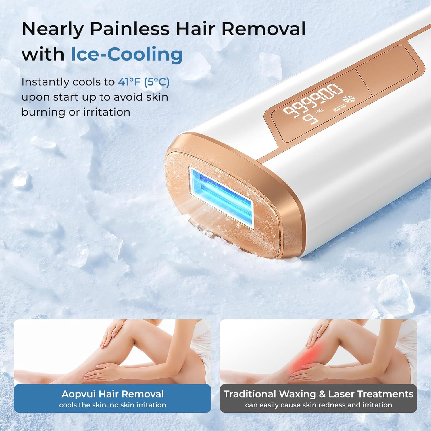 Ice Cooling Laser Hair Removal pour femmes et hommes, IPL Permanent Hair Removal Device, indolore Hair Removal pour visage Armpits Legs Brms Bikini