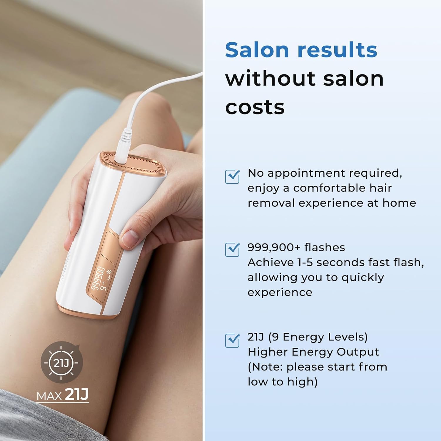 Ice Cooling Laser Hair Removal pour femmes et hommes, IPL Permanent Hair Removal Device, indolore Hair Removal pour visage Armpits Legs Brms Bikini