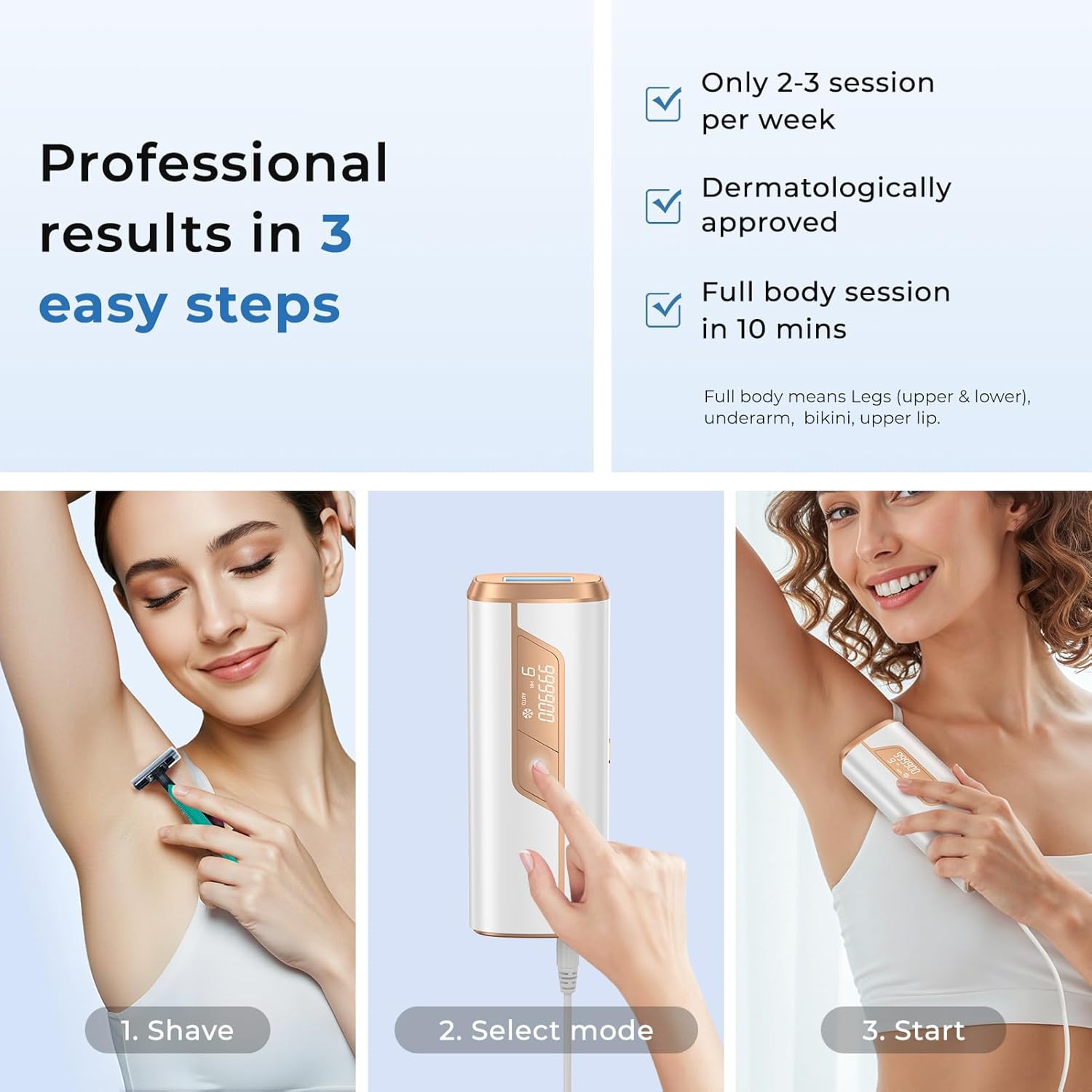 Ice Cooling Laser Hair Removal pour femmes et hommes, IPL Permanent Hair Removal Device, indolore Hair Removal pour visage Armpits Legs Brms Bikini