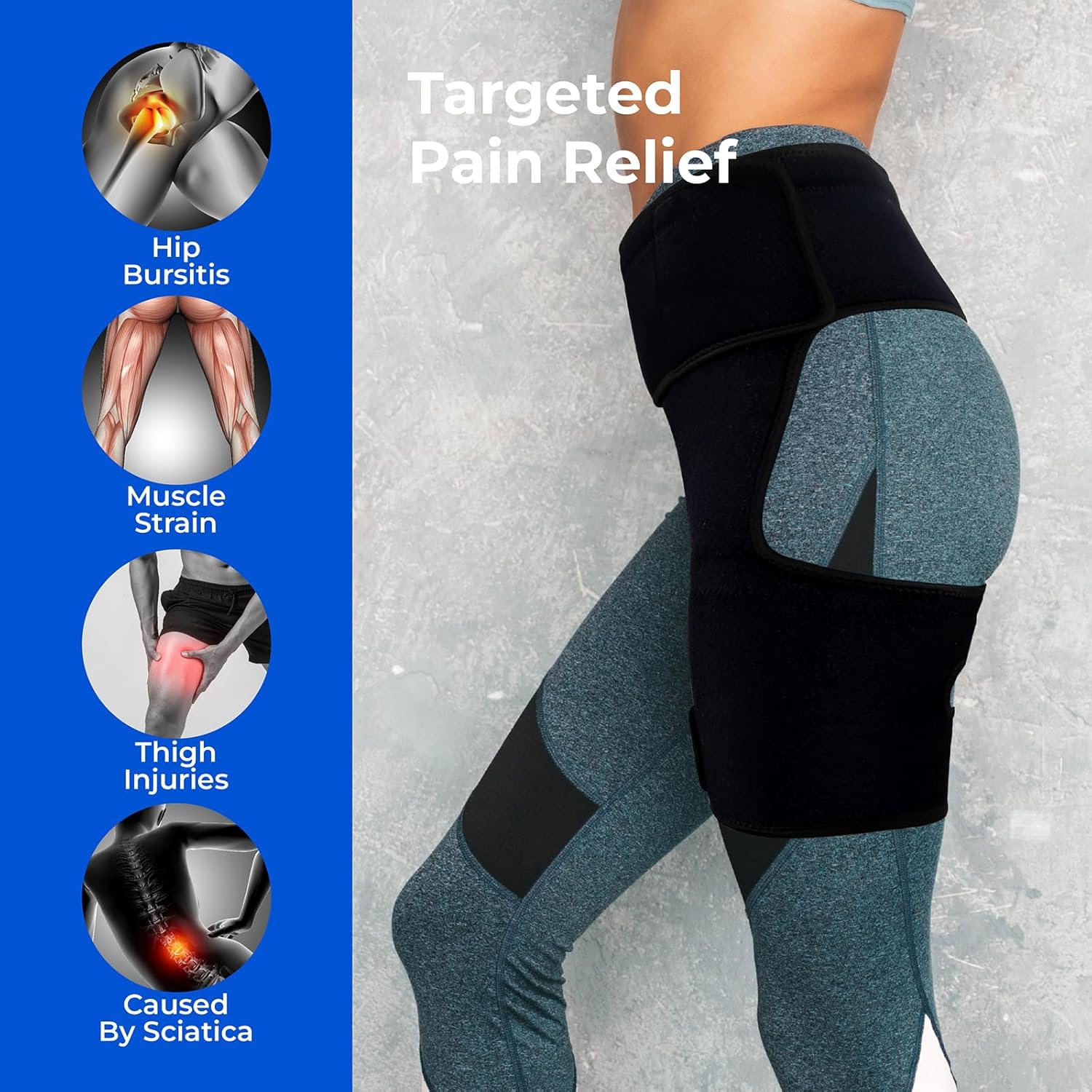 Hip Brace,Sciatica Pain Relief Device,Hip Brace for Women Men,Hips Pain Relief,Thigh Compression Sleeve,Braces for Sciatic Nerve Groin Thigh Hamstring