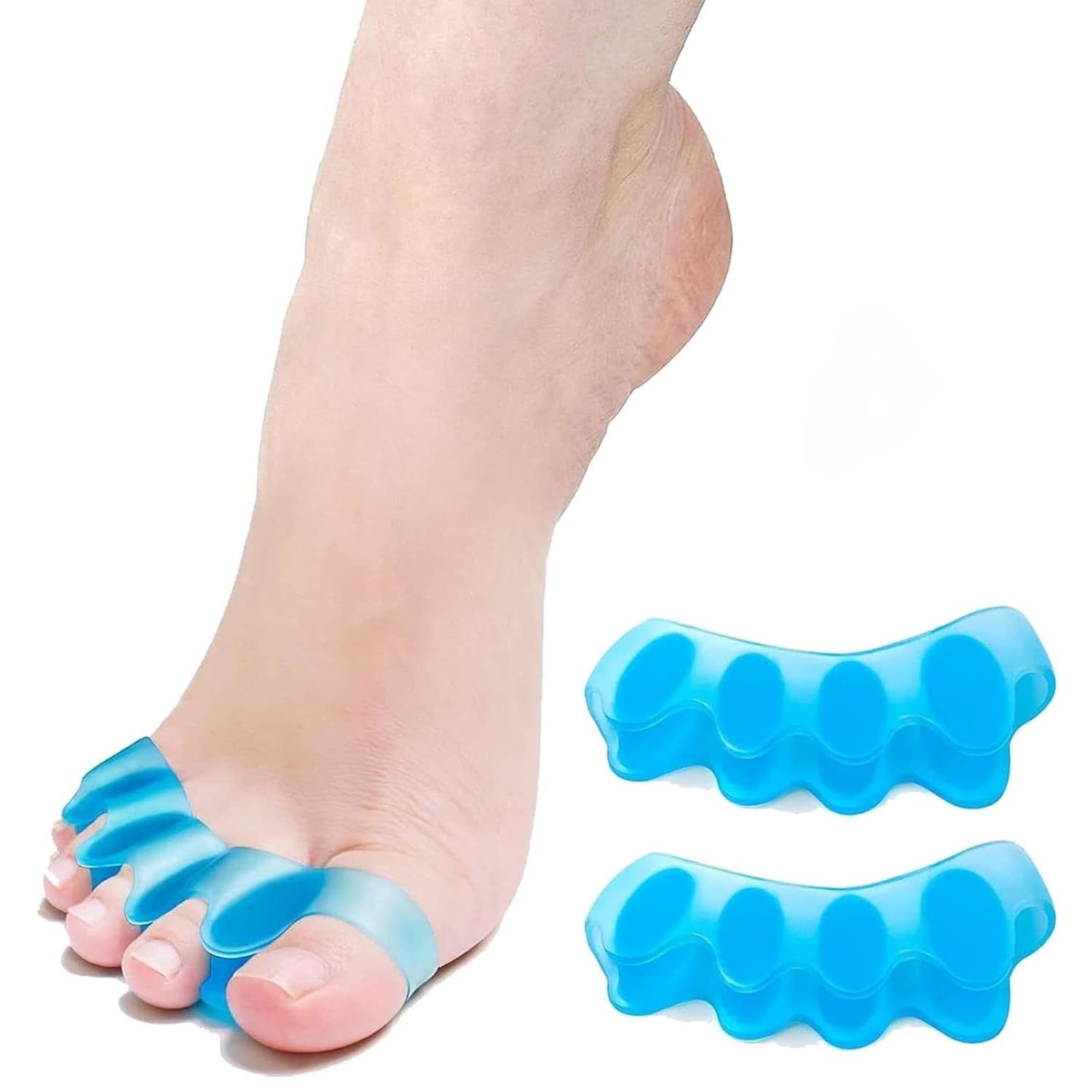 2 Pair Toe Separator,Silicone Big Toe Corrector for Foot Pain Relief,Hammer Toe,Bunions,Curled Toe,Toe Separator for Men and Women-Blue