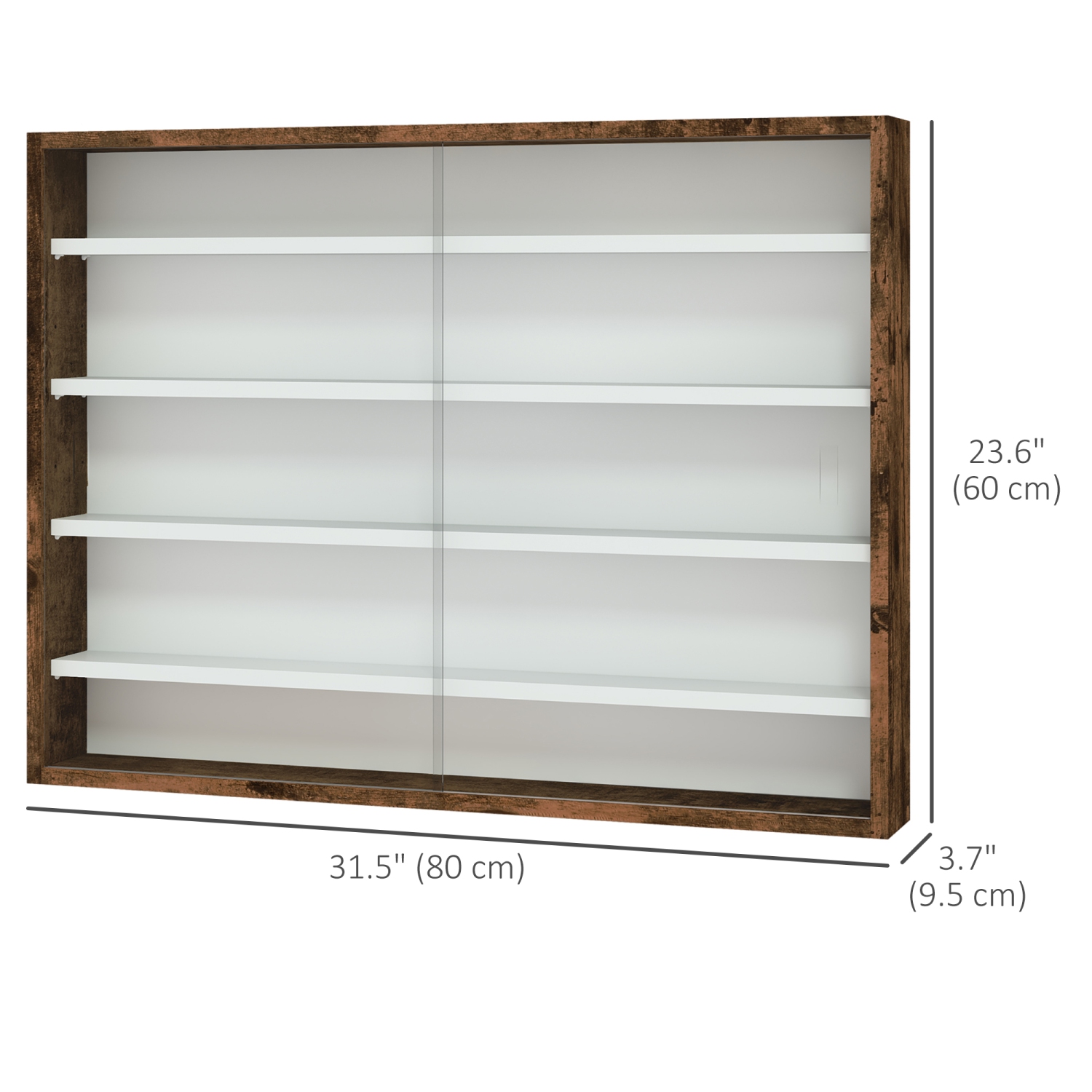 HOMCOM – Armoire murale à 5 tablettes Storey, présentoir en verre à liqueur, armoire vitrée avec 2 portes en verre et 4 tablettes réglables, brun