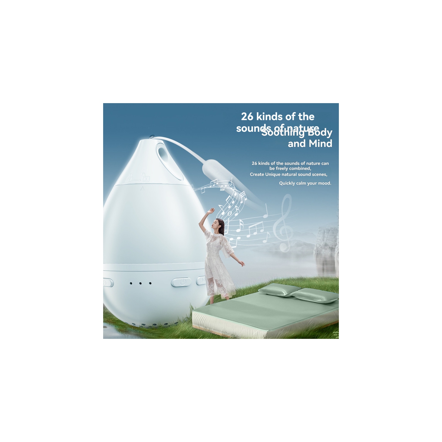 Portable white noise sleep aid: 26 soothing sound sources + infinite dimming breathing light, 90-minute timer, ultra-long battery life of 8 hours