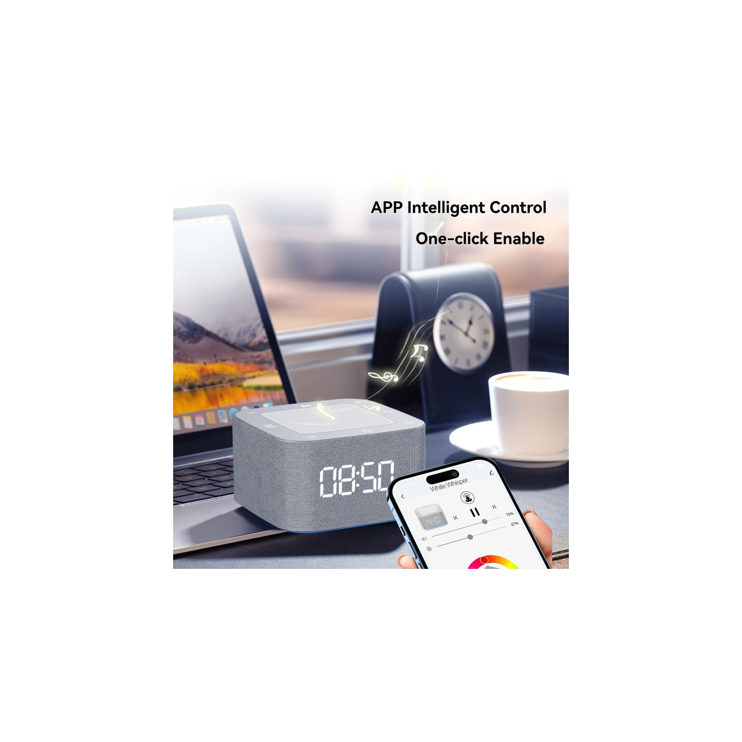 White Noise Sleeper, 32 Sounds Smart White Noise Machine, 8 Hours Battery Life, with Bluetooth, RGB Night Light and Alarm Clock - Portable Sleep Aid