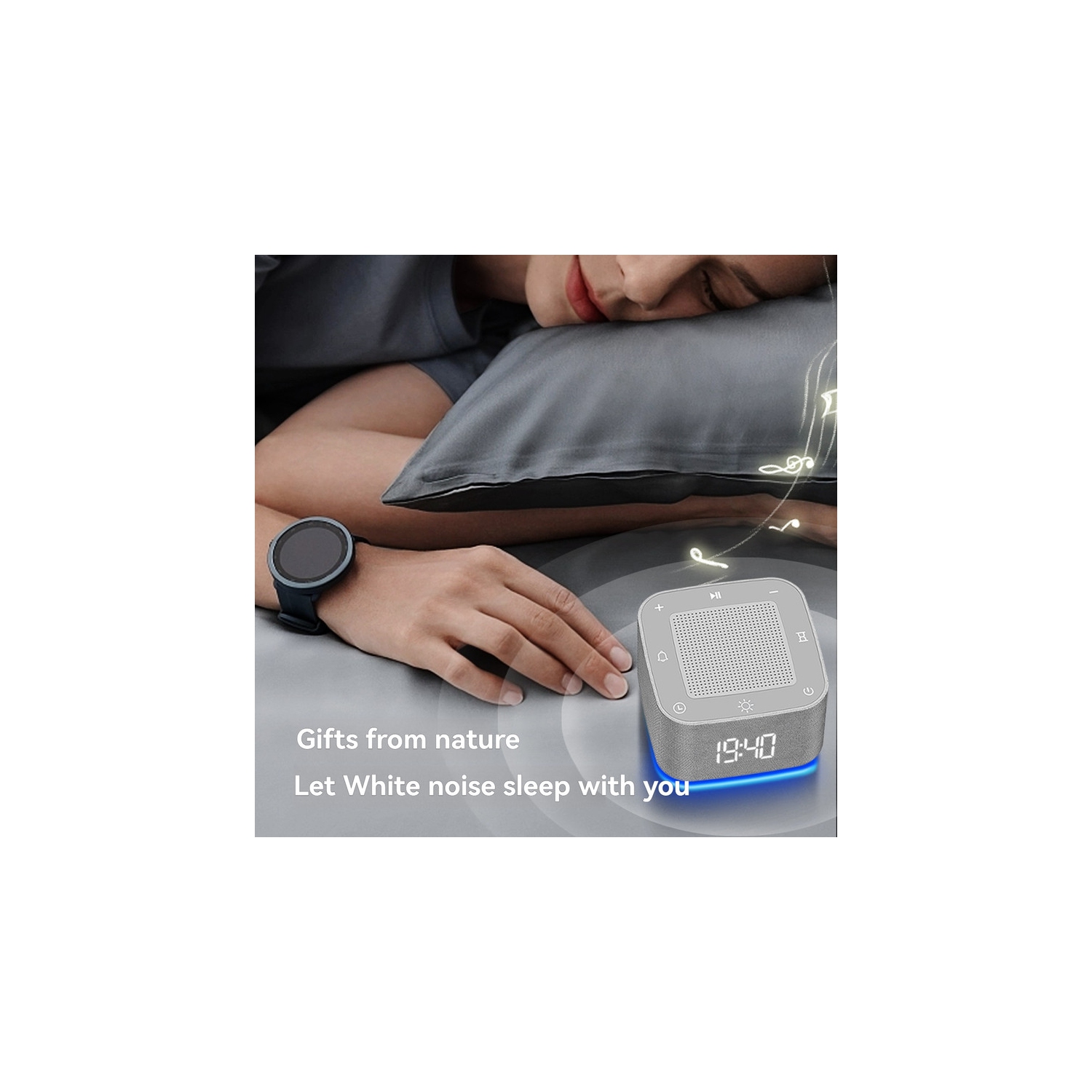 White Noise Sleeper, 32 Sounds Smart White Noise Machine, 8 Hours Battery Life, with Bluetooth, RGB Night Light and Alarm Clock - Portable Sleep Aid