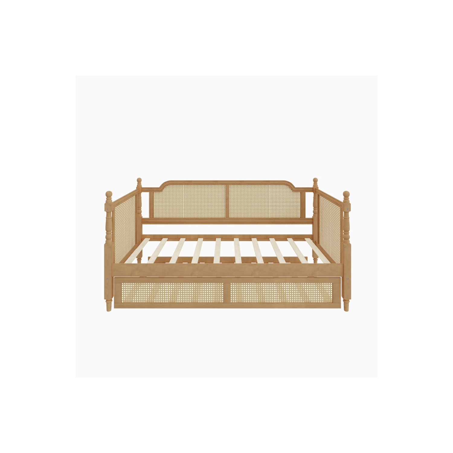 Kepooman Traditional Style Rattan Twin Size Daybed with Twin Size Trundle - Antique Walnut