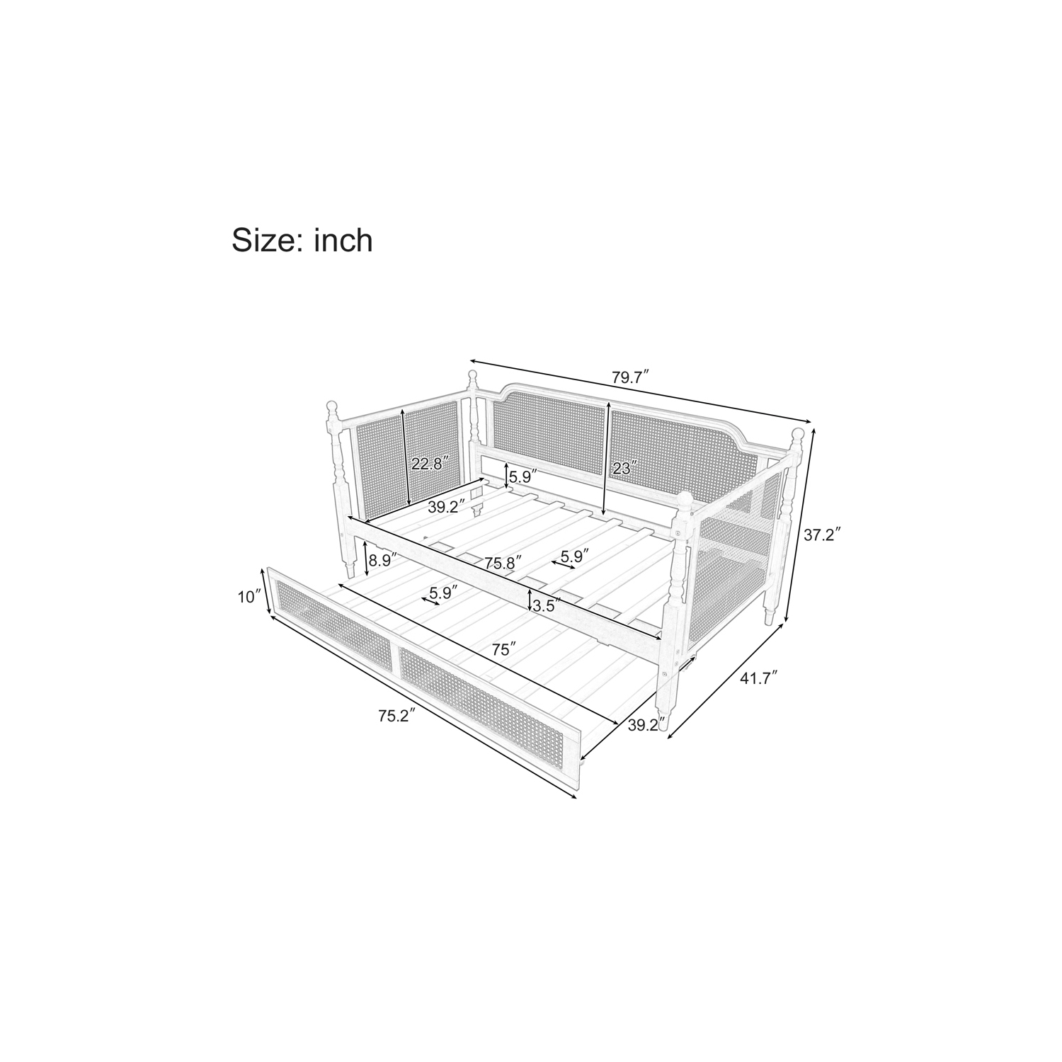 Kepooman Traditional Style Rattan Twin Size Daybed with Twin Size Trundle - Antique Walnut