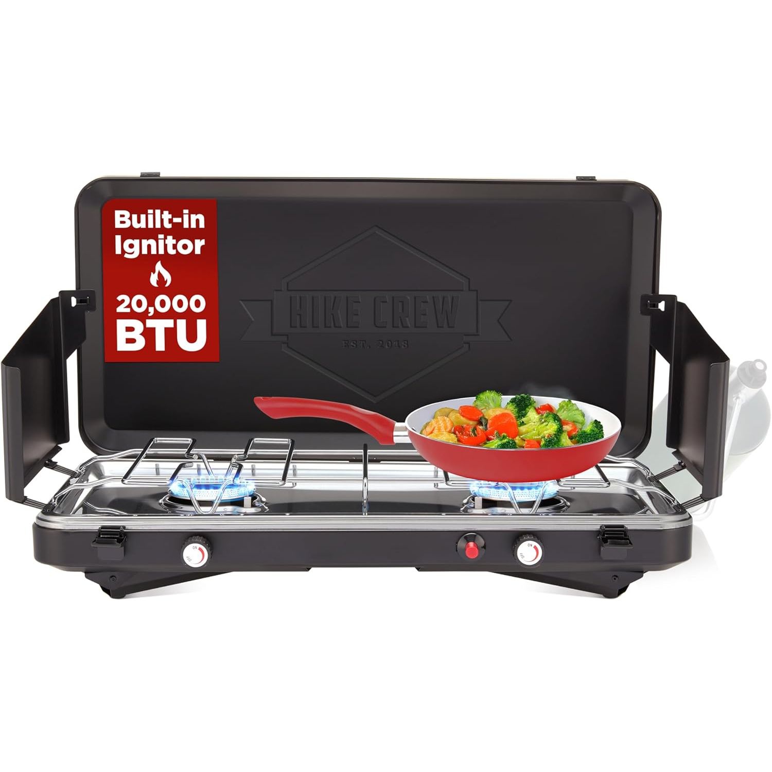 Hike Crew 2-Burner Gas Camping Stove - 20,000 BTU Propane Portable Grill with Igniter & More!