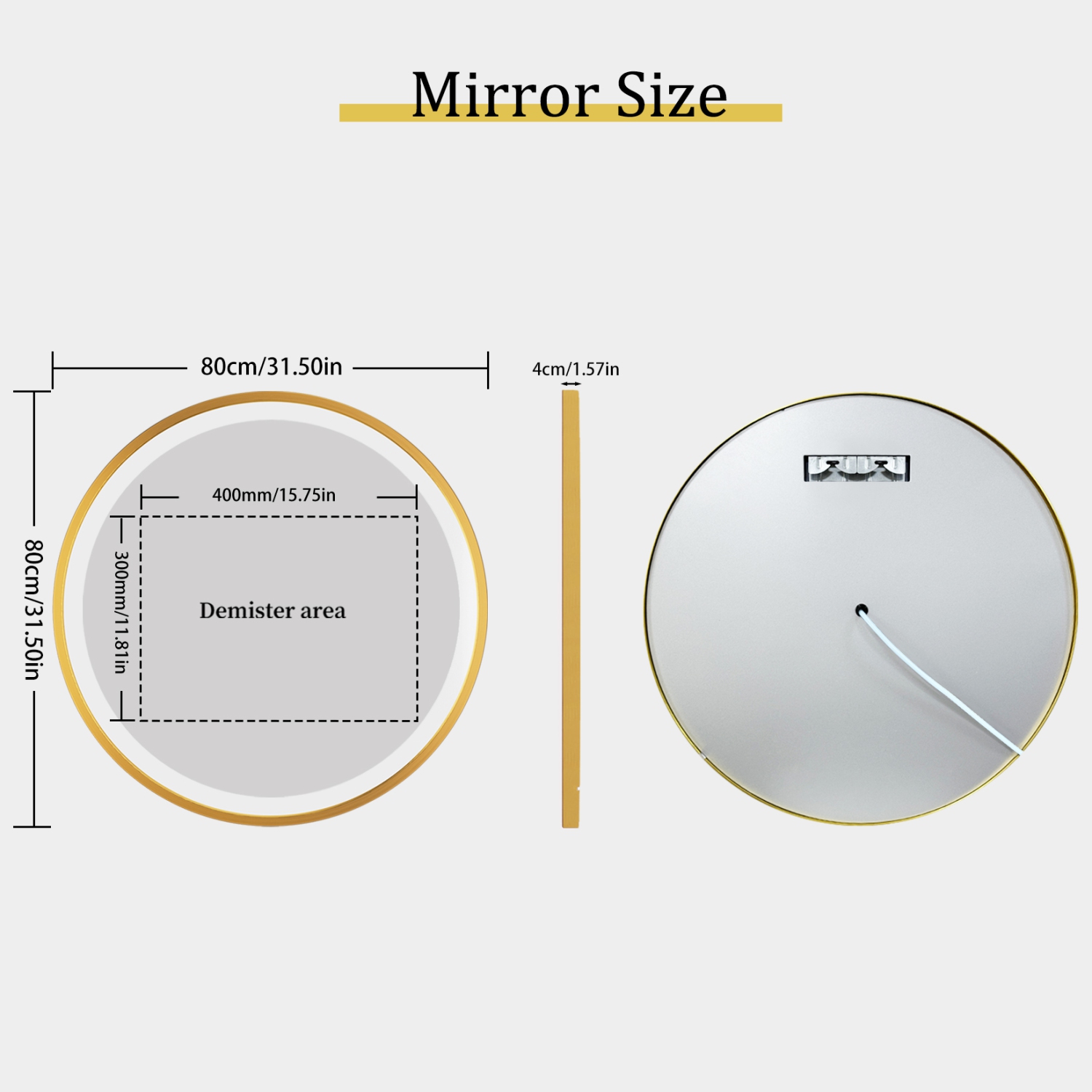 32 Inch Round LED Bathroom Mirror with Lights, Front Lit Makeup Vanity Mirror with Gold Aluminium Frame, Anti-Fog, Stepless Dimmable, 3 Colors