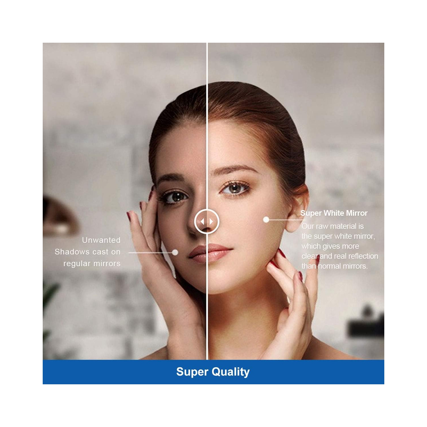 Whirlwell – Miroir de salle de bain LED, 36 x 28&nbsp;po, lumières minces, bouton tactile, intensité réglable, antibuée, Montage vertical/horizontal