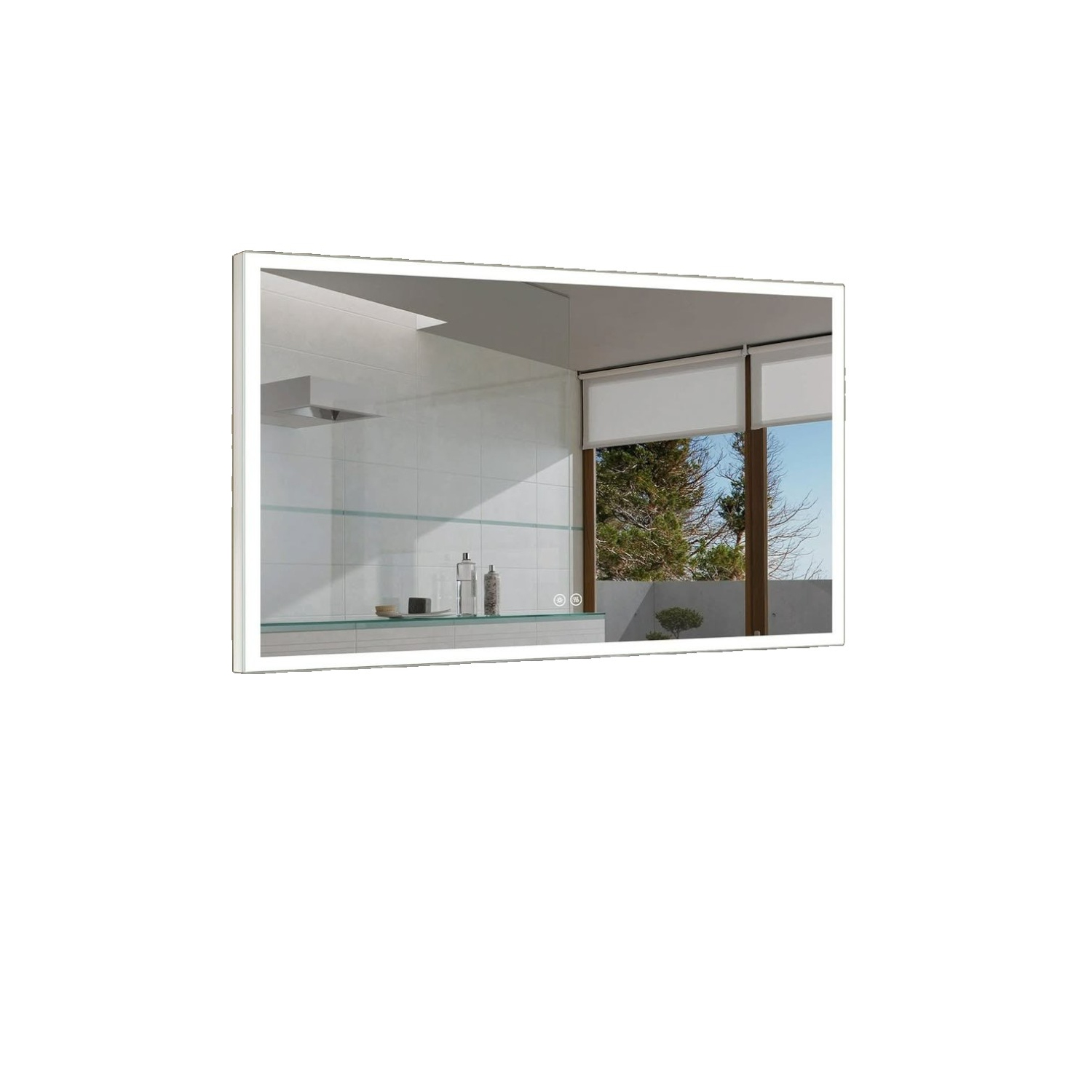 Whirlwell – Miroir de salle de bain LED, 48 x 28&nbsp;po, lumières minces, bouton tactile, intensité réglable, antibuée, Montage vertical/horizontal