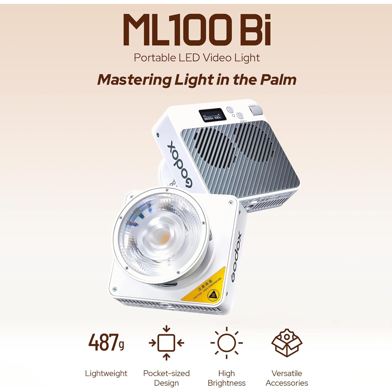 Boîte ouverte - Trousse d'éclairage vidéo Pocket LED ML100Bi de Godox; Lampe d'appoint bicolore pour photographie 120&nbsp;W