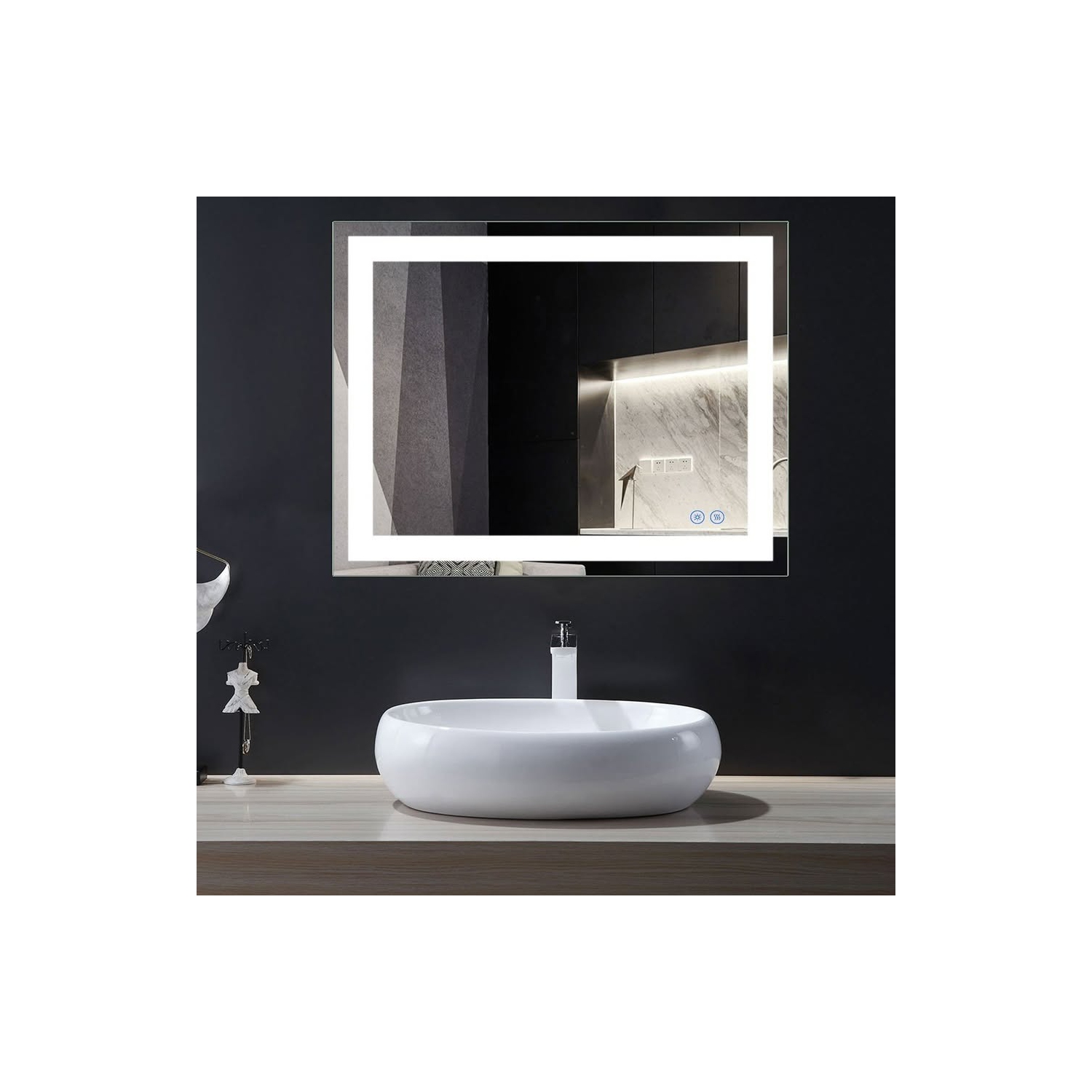 Whirlwell LED Bathroom Mirror, 36 x 28 in, Wide Lights, Touch Button, Dimmable, Anti-Fog, Vertical/Horizontal Mounted