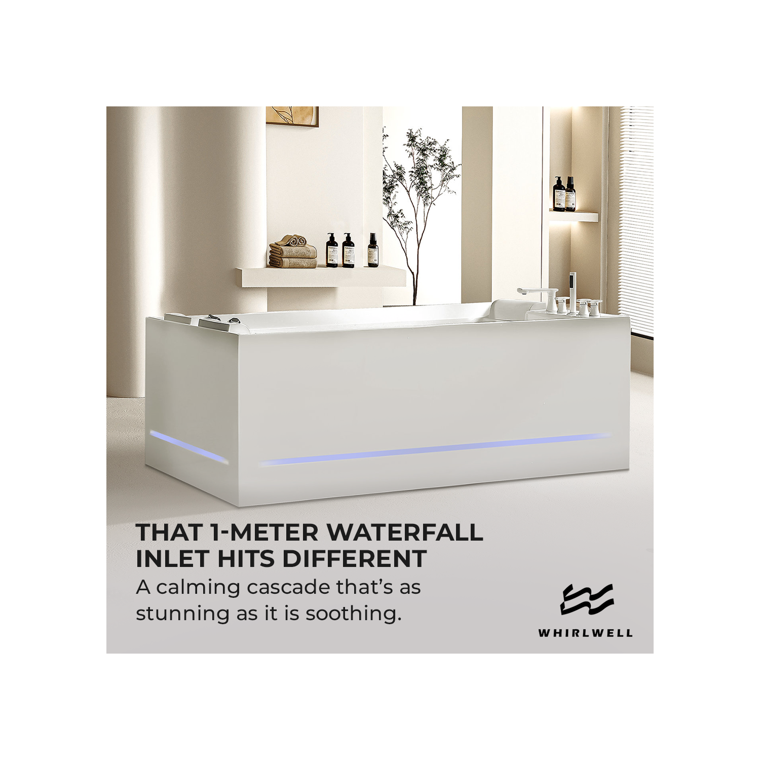 Whirlwell – Baignoire de massage combinée pour 2&nbsp;personnes HIGH-END, 71 x 53&nbsp;po, avec drain central, radiateur