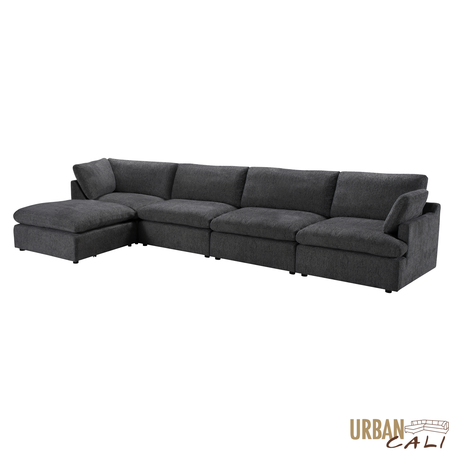 Urban Cali Long Beach Modular L-Shaped Sectional Sofa with Ottoman
