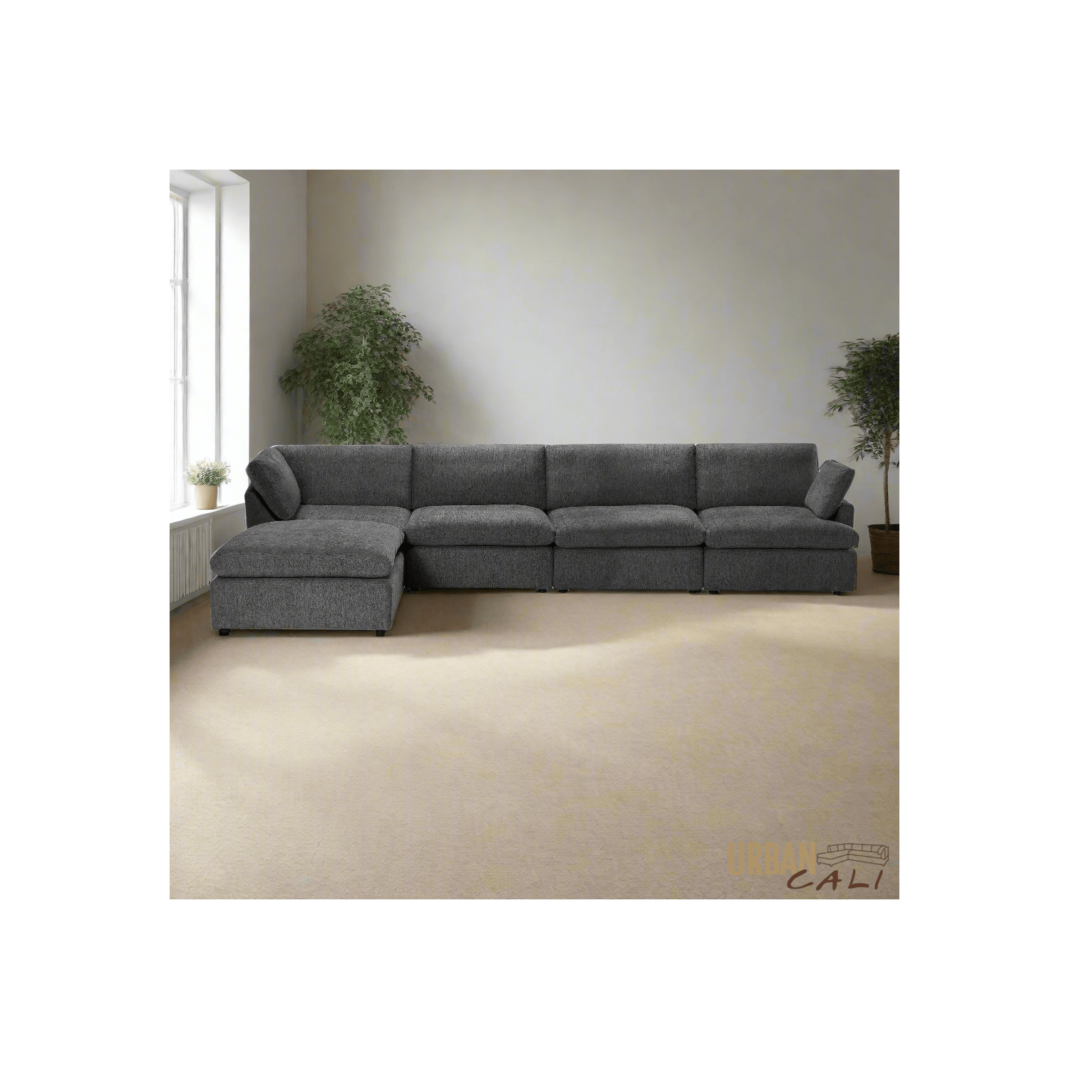 Urban Cali Long Beach Modular L-Shaped Sectional Sofa with Ottoman
