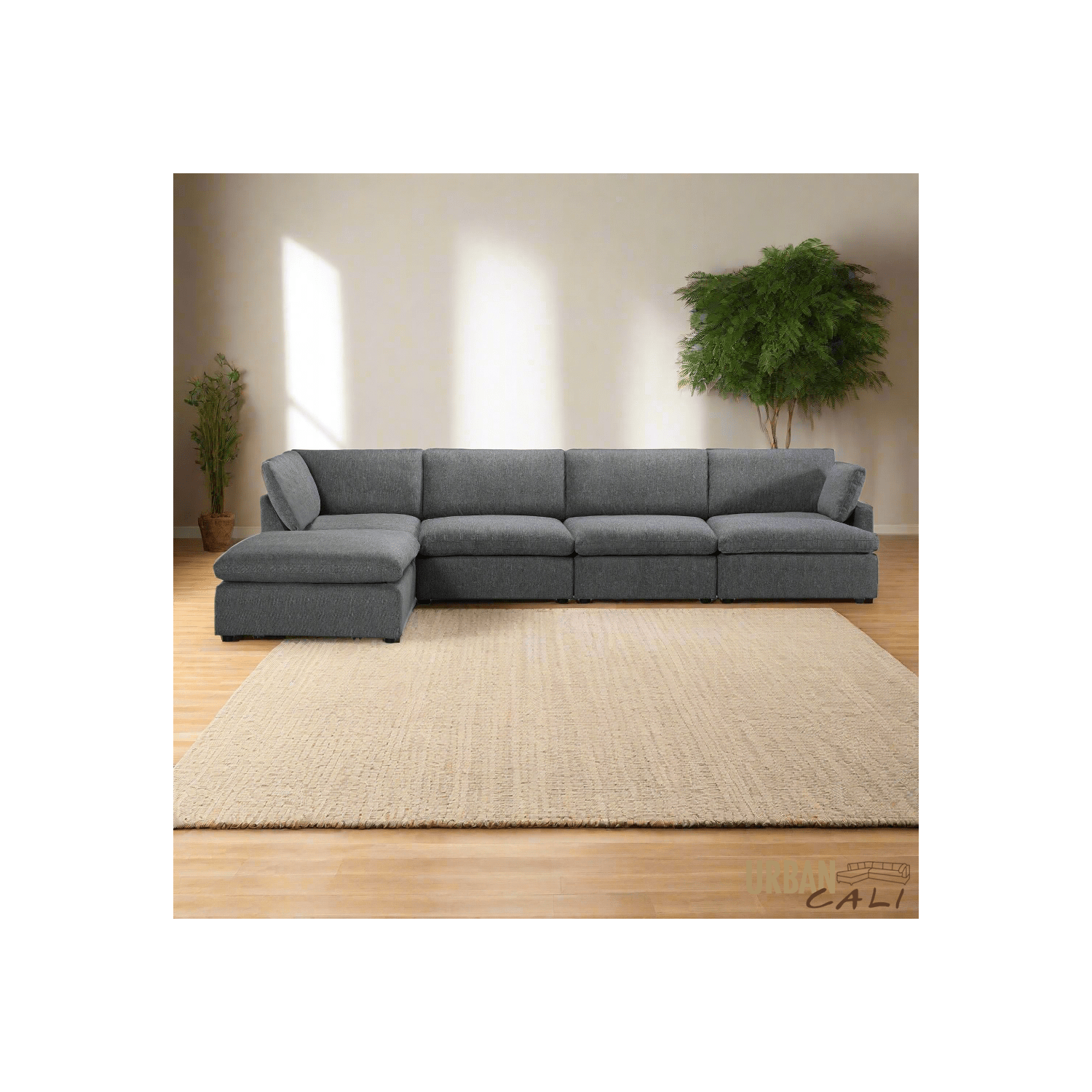 Urban Cali Long Beach Modular L-Shaped Sectional Sofa with Ottoman