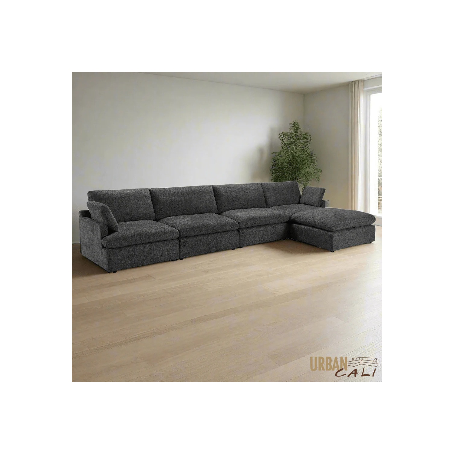 Urban Cali Long Beach Large Modular Sectional Sofa with Ottoman