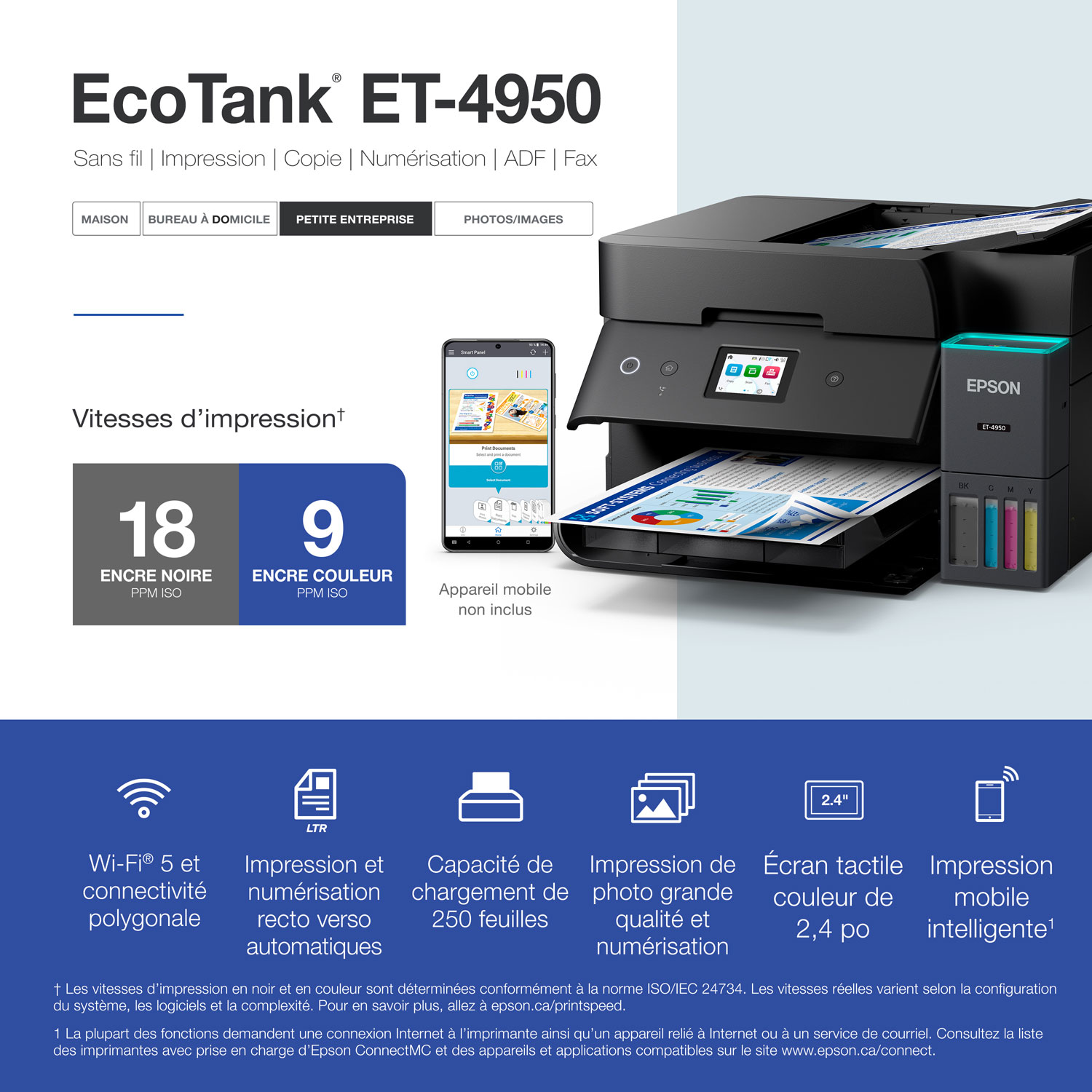 Imprimante à jet d'encre tout-en-un sans fil Supertank EcoTank ET-4950 d'Epson - Noir - Exclusivité Best Buy