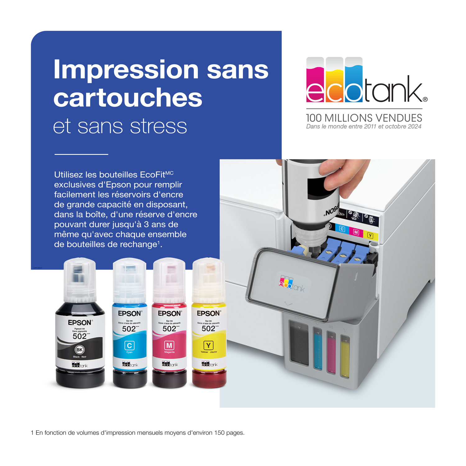 Imprimante à jet encre tout-en-un sans fil EcoTank ET-3930 d'Epson - Blanc