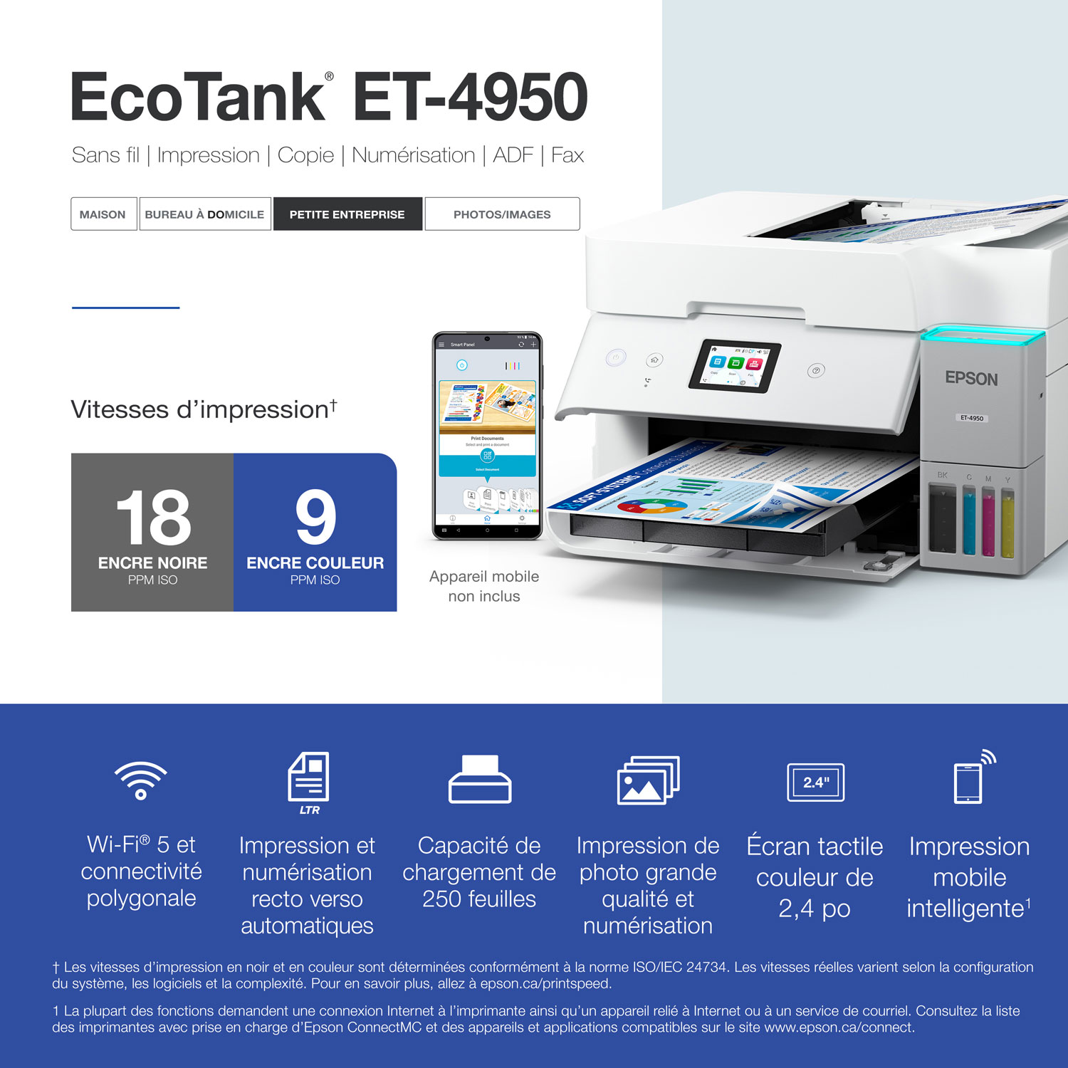 Epson EcoTank ET-4950 Wireless All-In-One Supertank Inkjet Printer - White