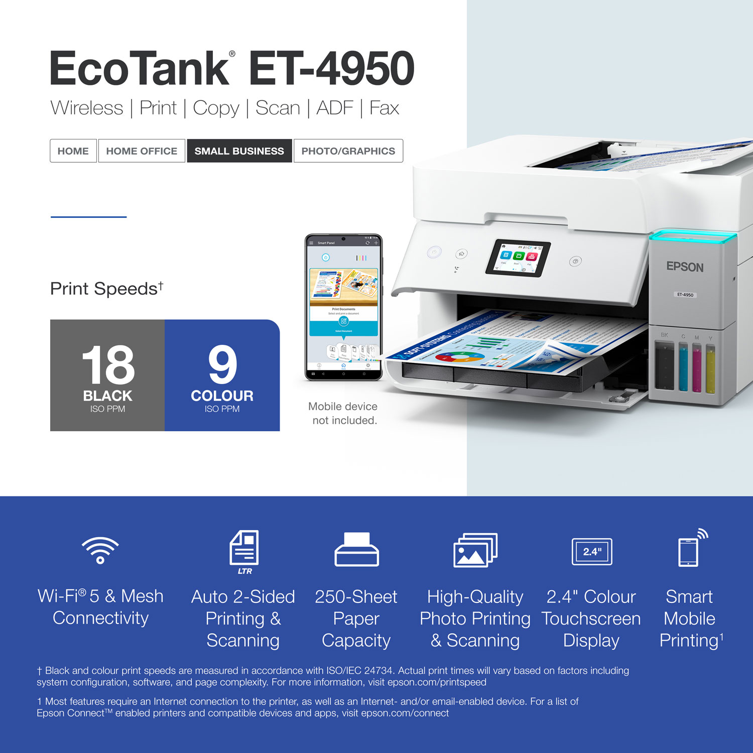 Epson EcoTank ET-4950 Wireless All-In-One Supertank Inkjet Printer - White