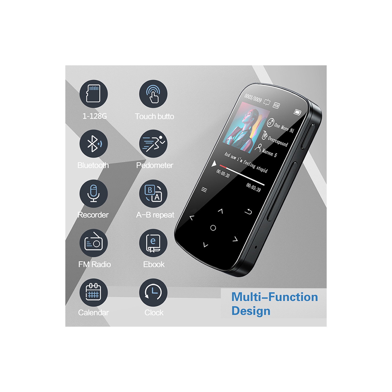 Lecteur MP3 Son haute fidélité sans perte 32 Go Enregistreur vocal Bluetooth Clip Radio FM