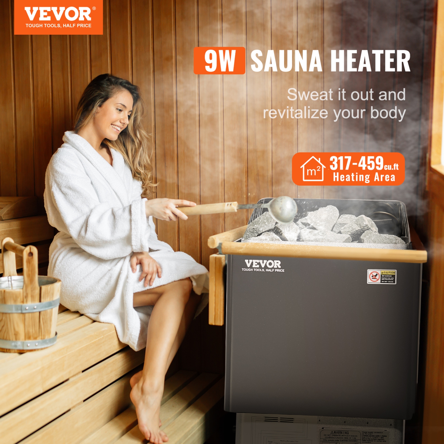 VEVOR 9KW 220V Electric Sauna Stove, Steam Bath Sauna Heater with External Digital Controller, 3h Timer and Adjustable Temp for Max. 317-459 Cubic