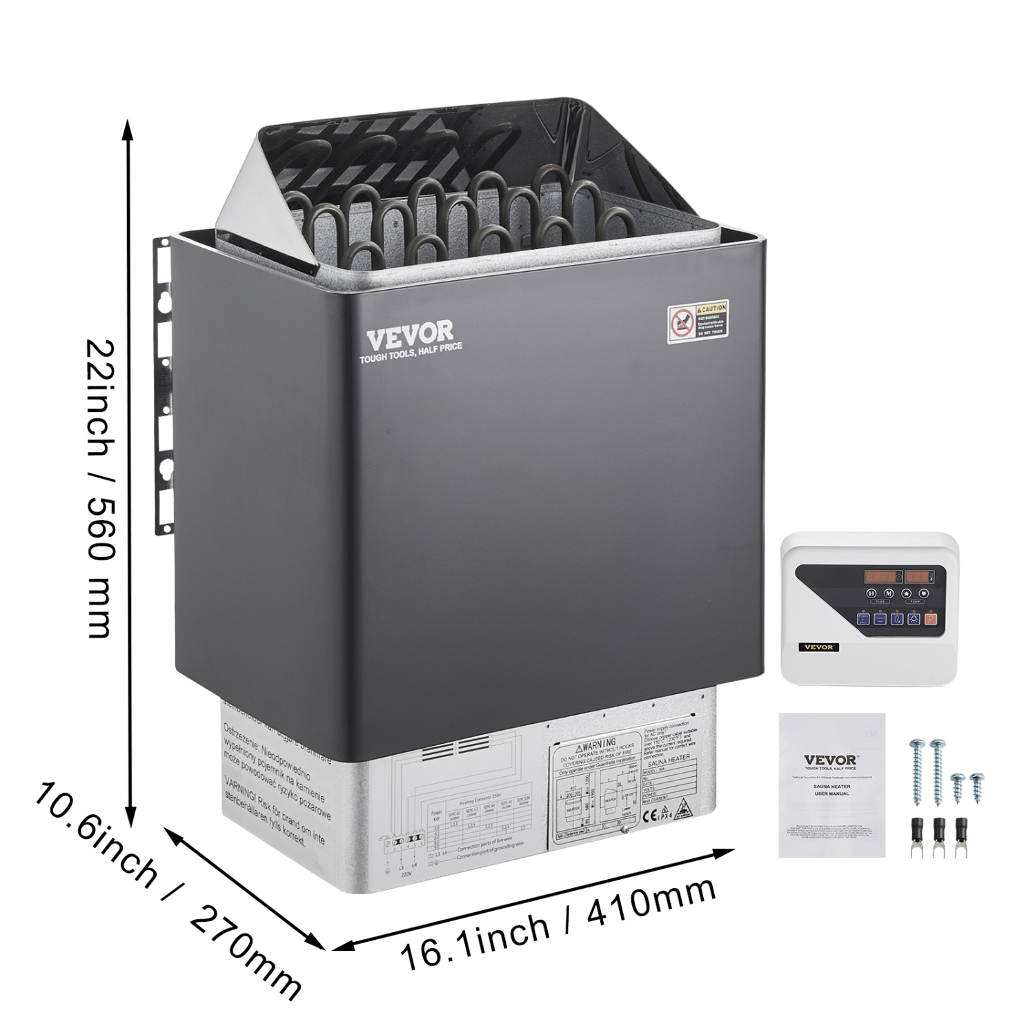 VEVOR 9KW 220V Electric Sauna Stove, Steam Bath Sauna Heater with External Digital Controller, 3h Timer and Adjustable Temp for Max. 317-459 Cubic