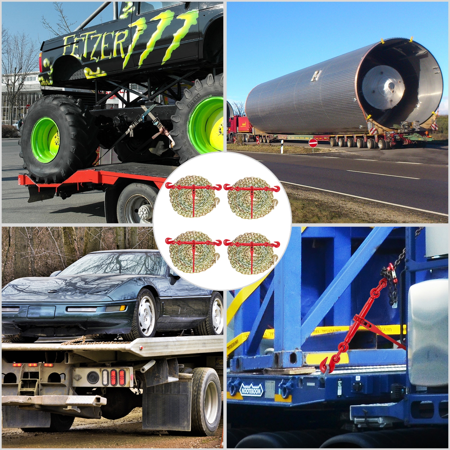 VEVOR 3/8in-1/2in Chain and Binder Kit, Ratchet Load Binders 9215lbs Working Strength, Ratchet Binders and Chains, 3/8in x 10ft Chains with G70