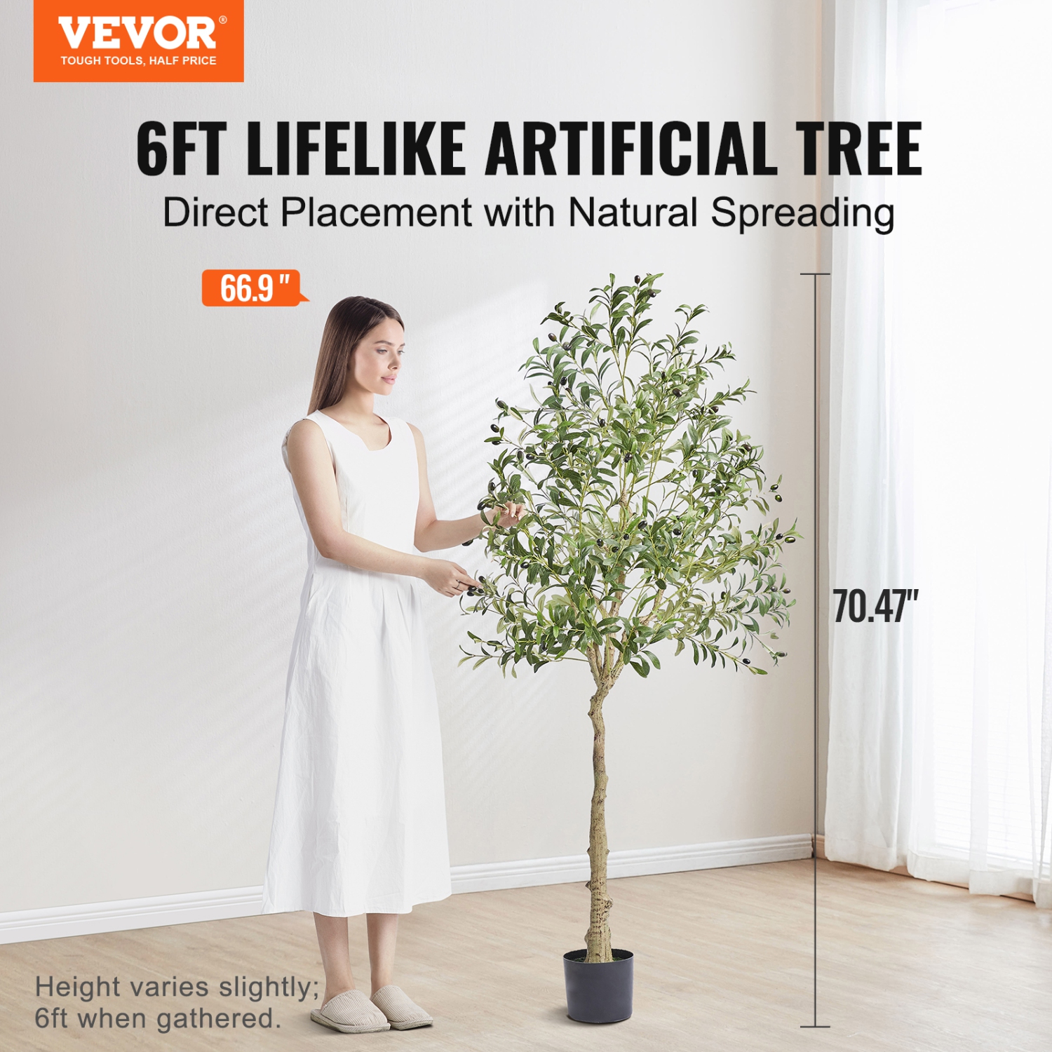 VEVOR 6 FT Tall Faux Olive Tree,Secure PE Material & Anti-Tip Tilt Protection Low-Maintenance Plant, Lifelike Green Fake Potted Tree for Home Office
