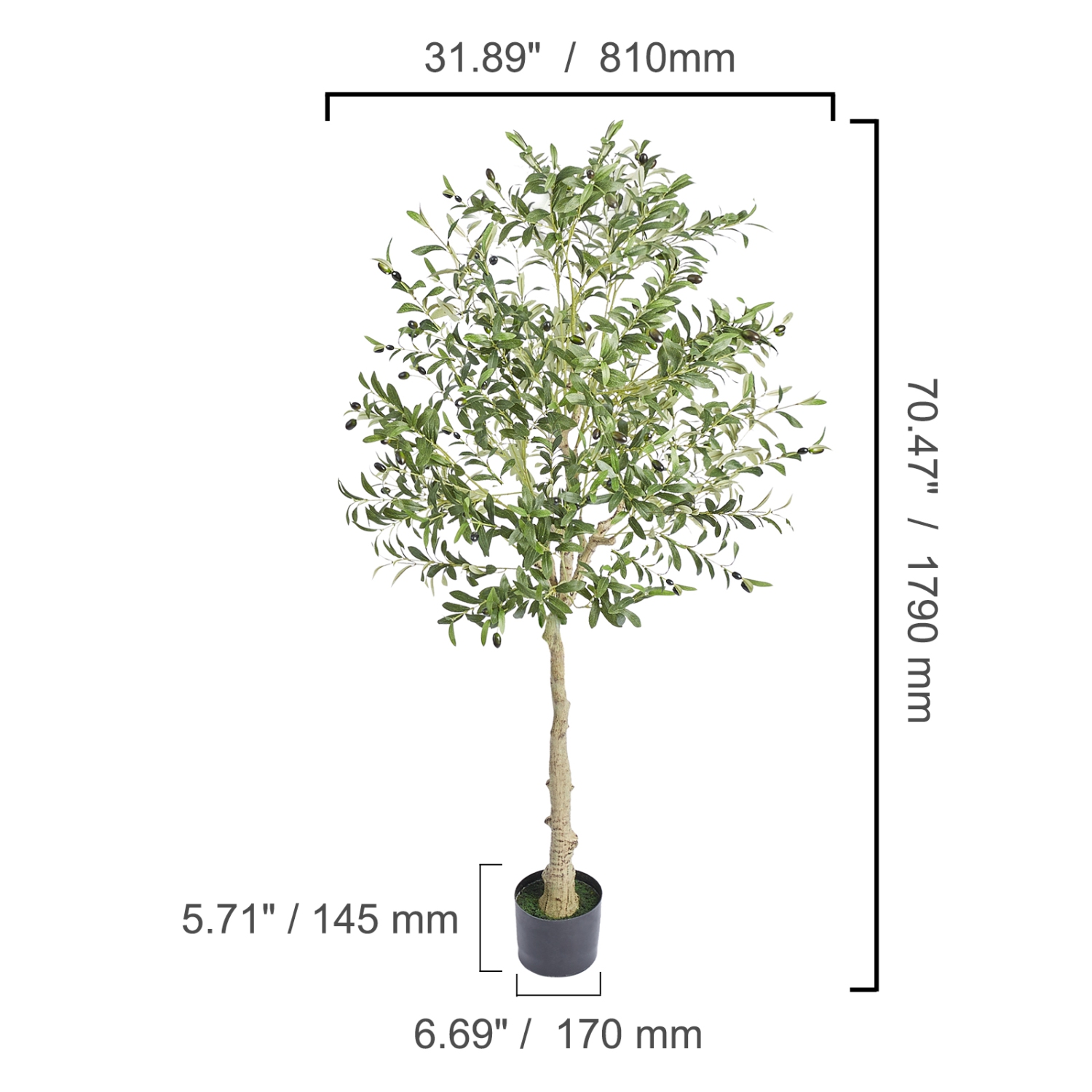VEVOR 6 FT Tall Faux Olive Tree,Secure PE Material & Anti-Tip Tilt Protection Low-Maintenance Plant, Lifelike Green Fake Potted Tree for Home Office