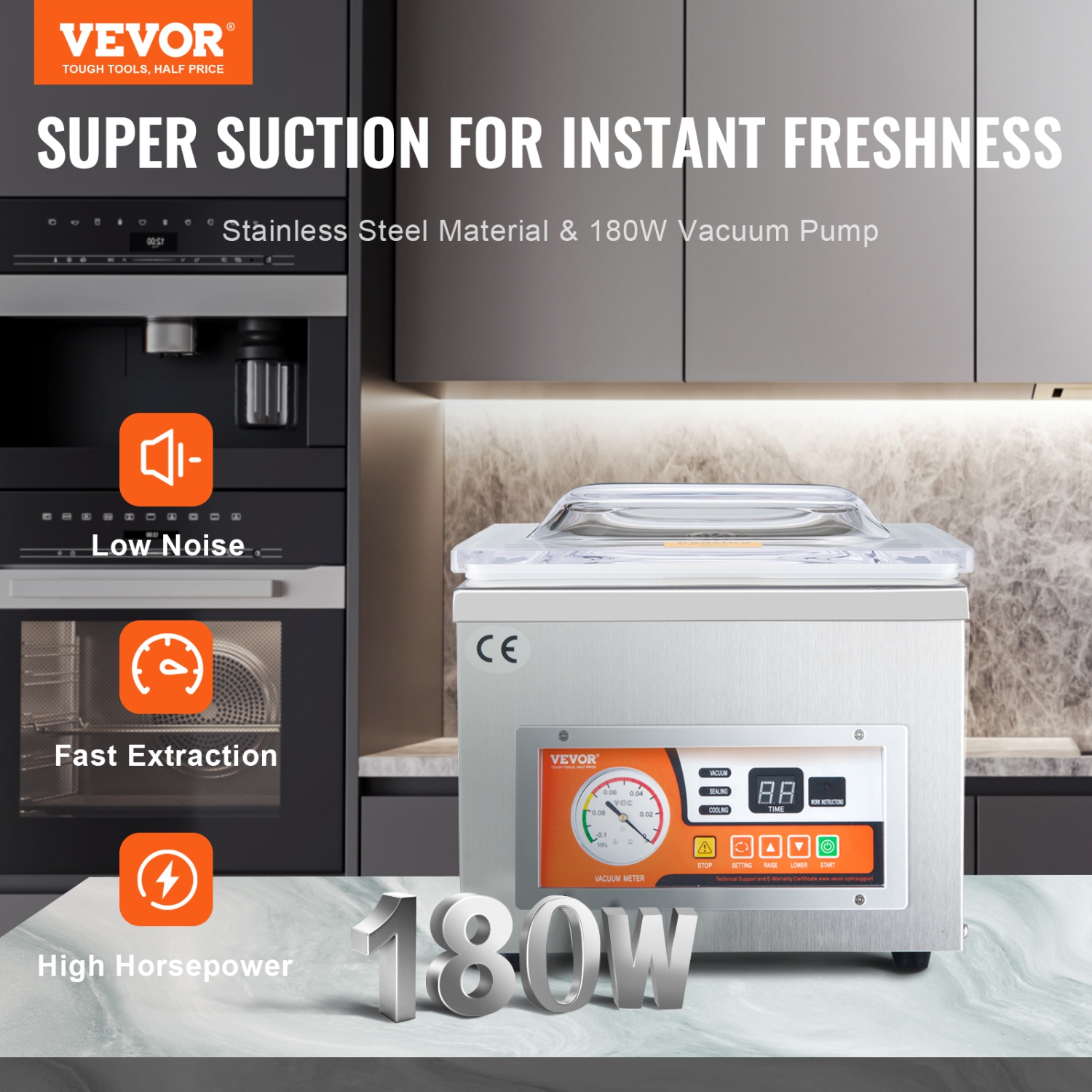 VEVOR 260W Chamber Vacuum Sealer,Vacuum Packing Machine for Wet Foods, Meats,Marinades and More, Compact Size with 10.2" Sealing Length, Applied in