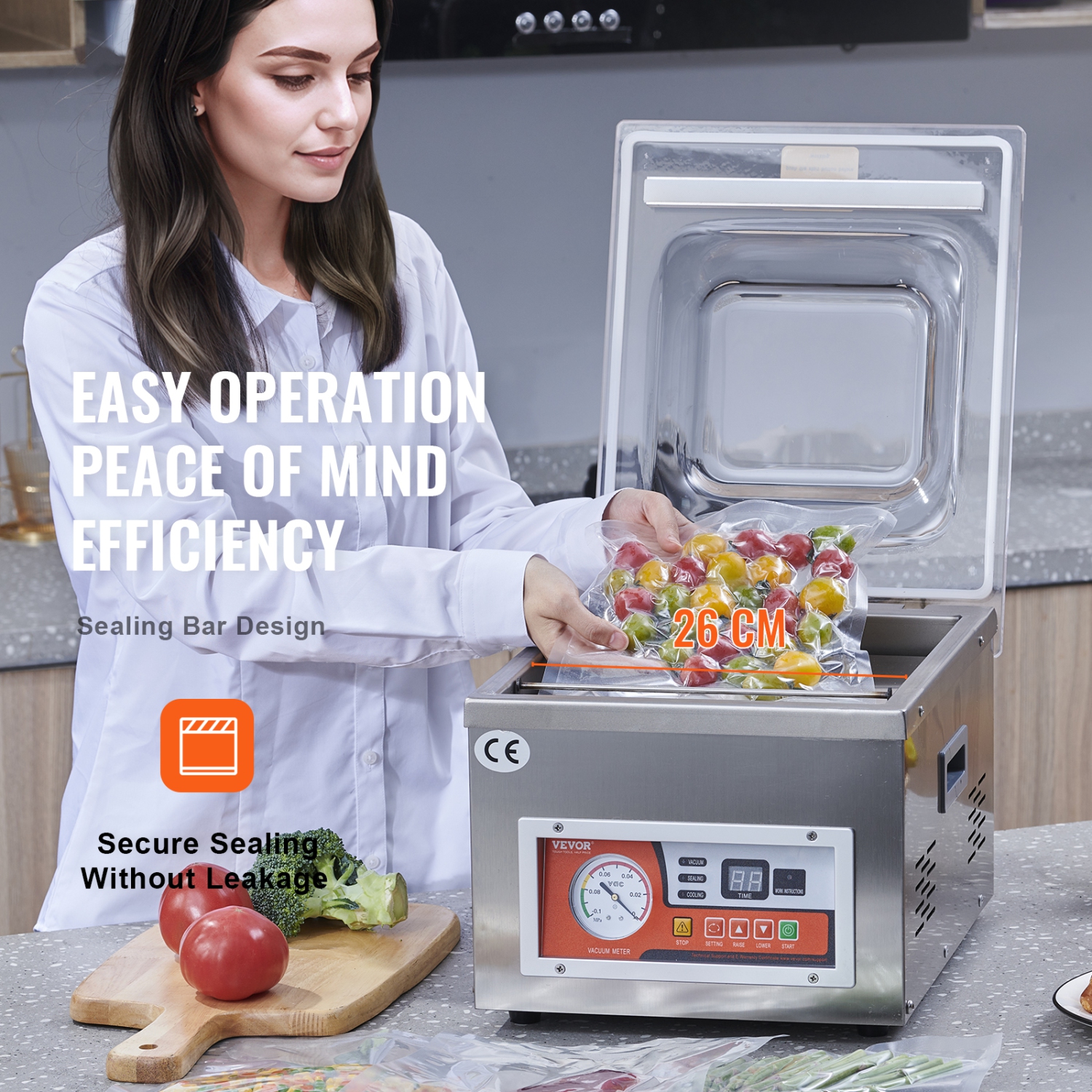 VEVOR 260W Chamber Vacuum Sealer,Vacuum Packing Machine for Wet Foods, Meats,Marinades and More, Compact Size with 10.2" Sealing Length, Applied in