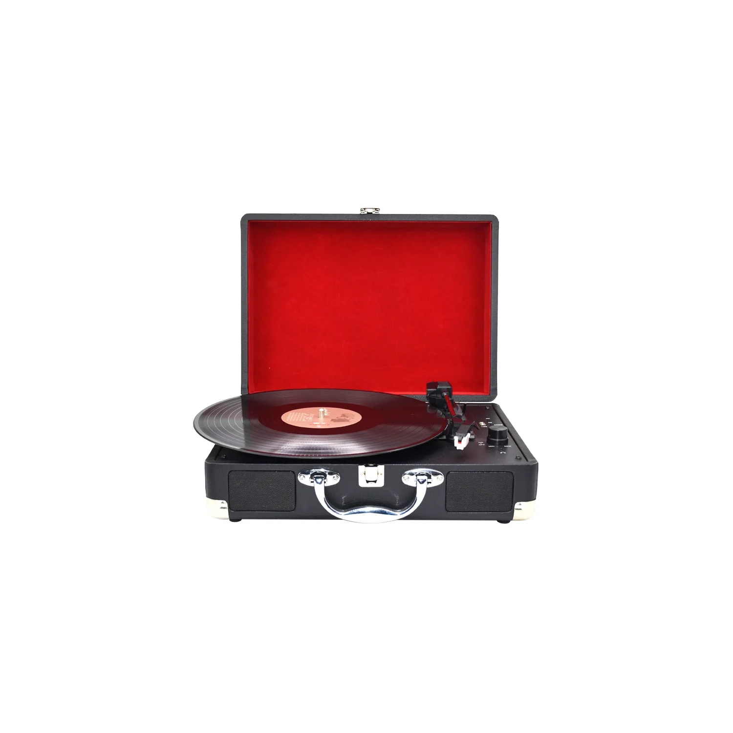 Tourne-disque rétro Bluetooth - Tourne-disque portatif à 3 vitesses avec batterie et haut-parleurs intégrés, lecture SD USB