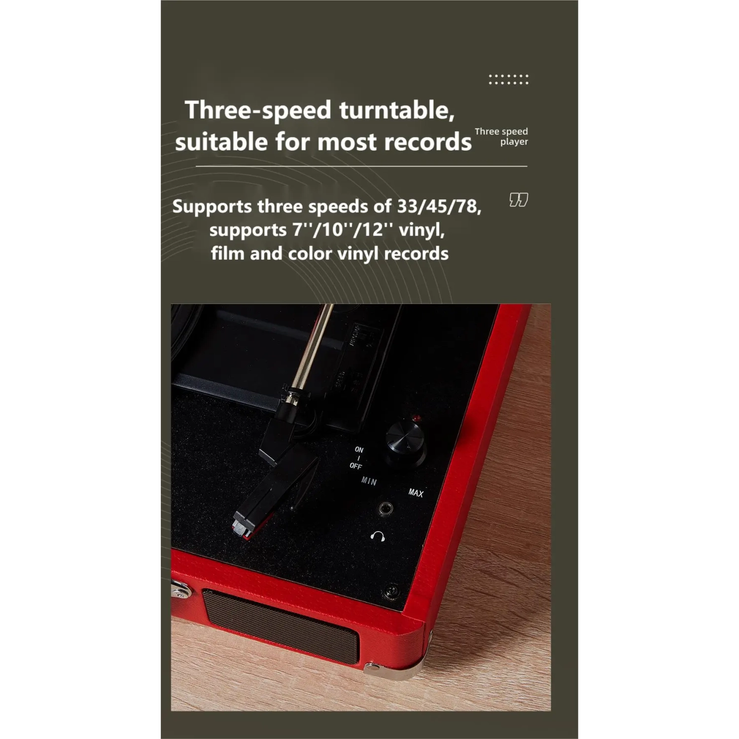 Tourne-disque rétro Bluetooth - Tourne-disque portatif à 3 vitesses avec batterie et haut-parleurs intégrés, lecture SD USB