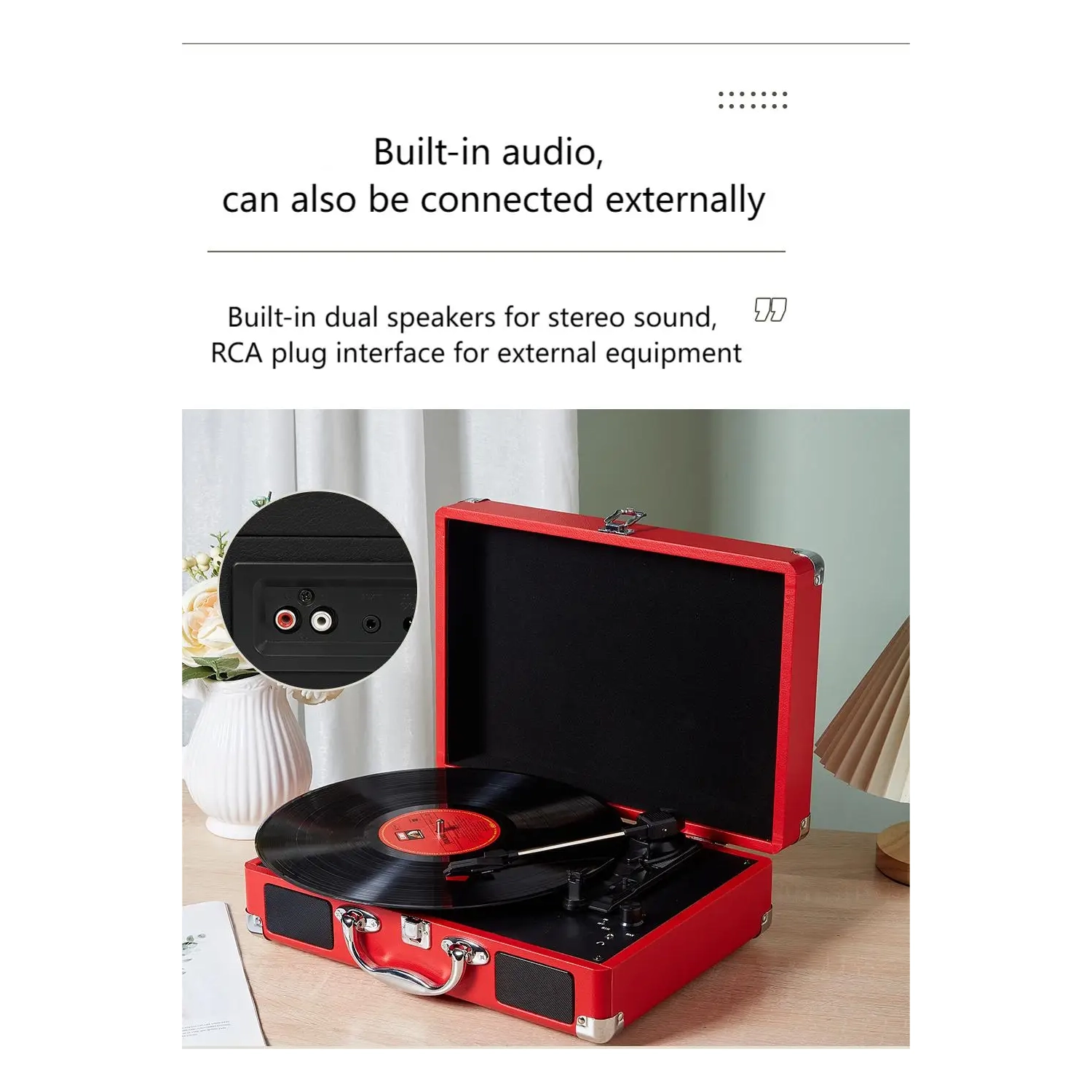 Tourne-disque rétro Bluetooth - Tourne-disque portatif à 3 vitesses avec batterie et haut-parleurs intégrés, lecture SD USB