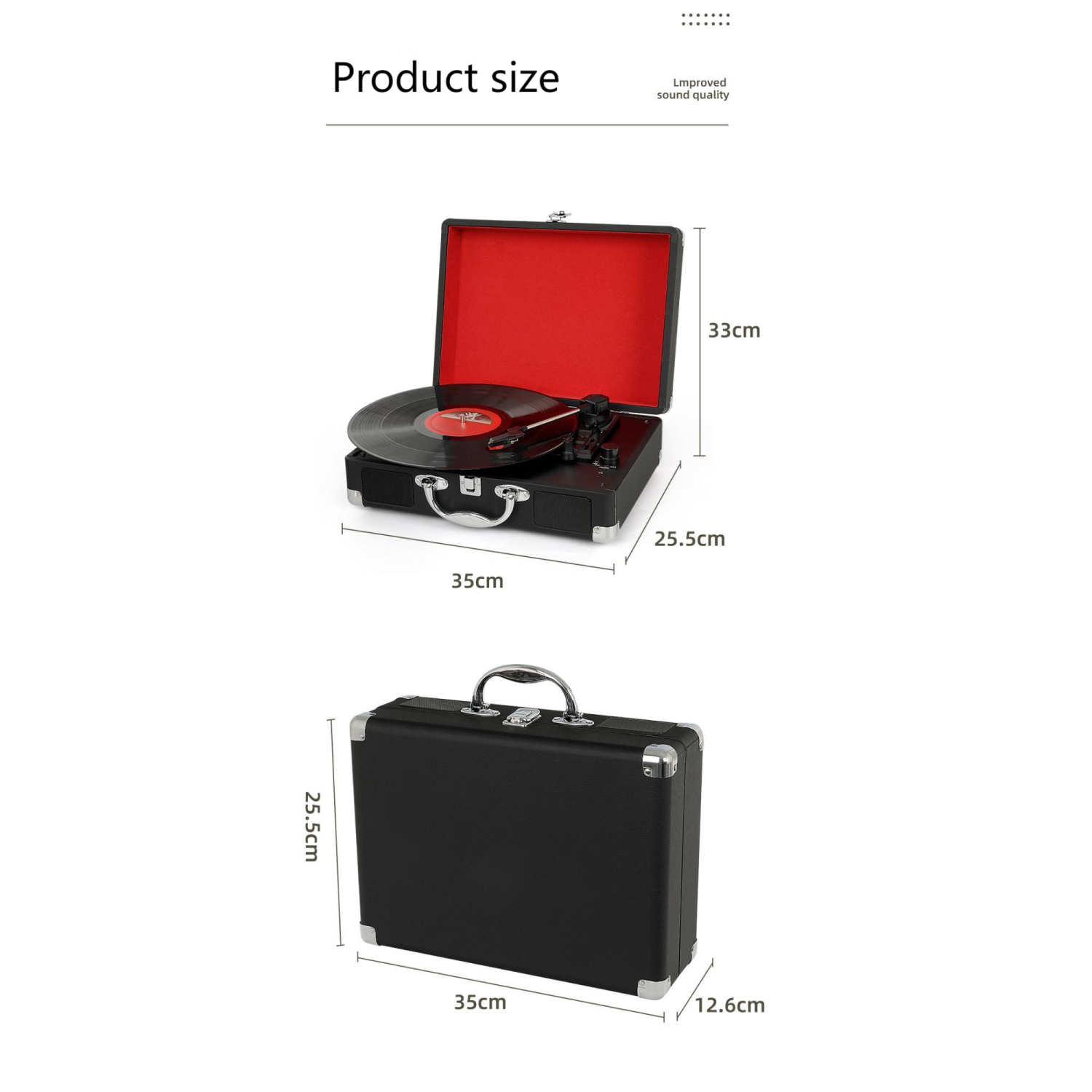 Tourne-disque rétro Bluetooth - Tourne-disque portatif à 3 vitesses avec batterie et haut-parleurs intégrés, lecture SD USB