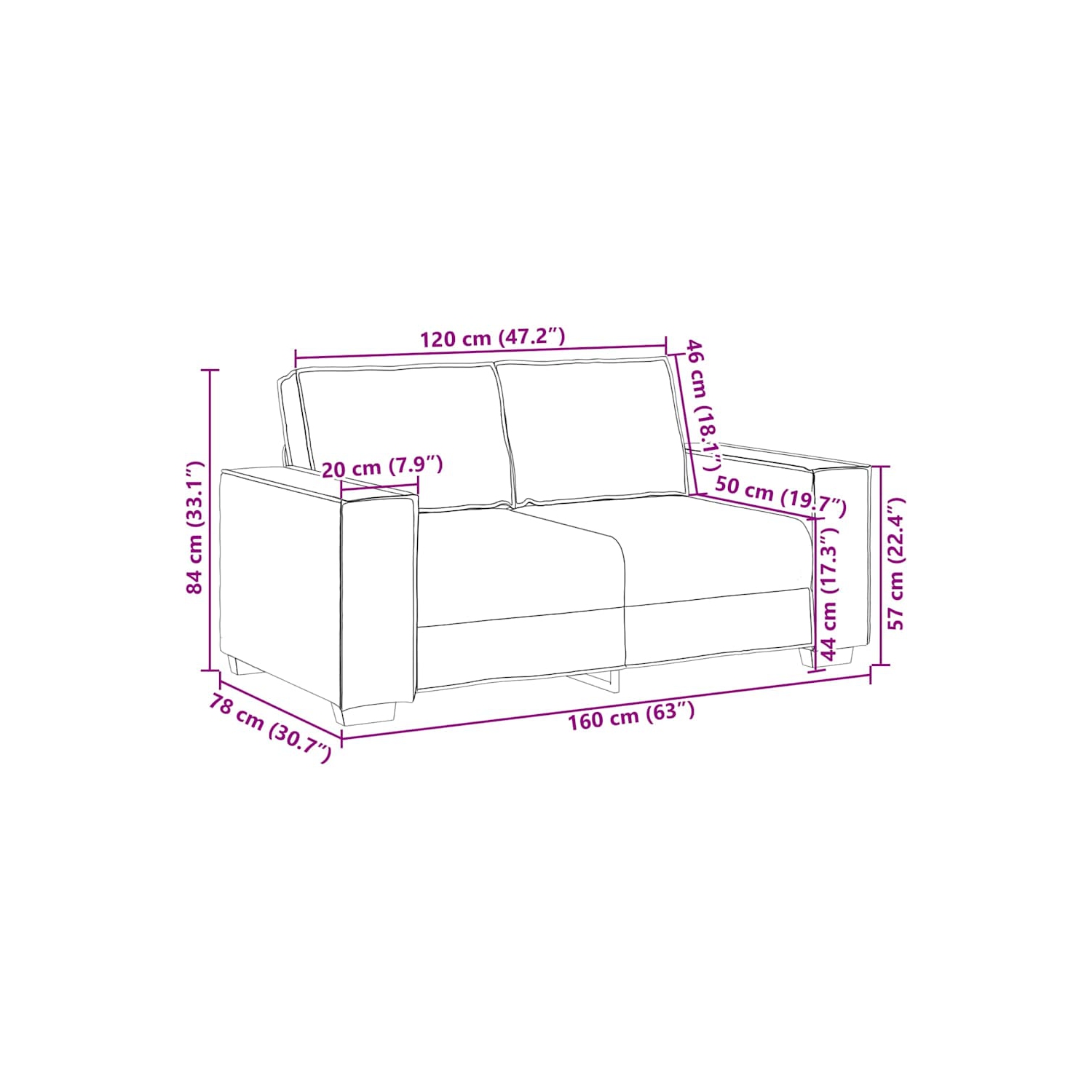 Canapé 2 places en tissu 120&nbsp;cm gris foncé vidaXL