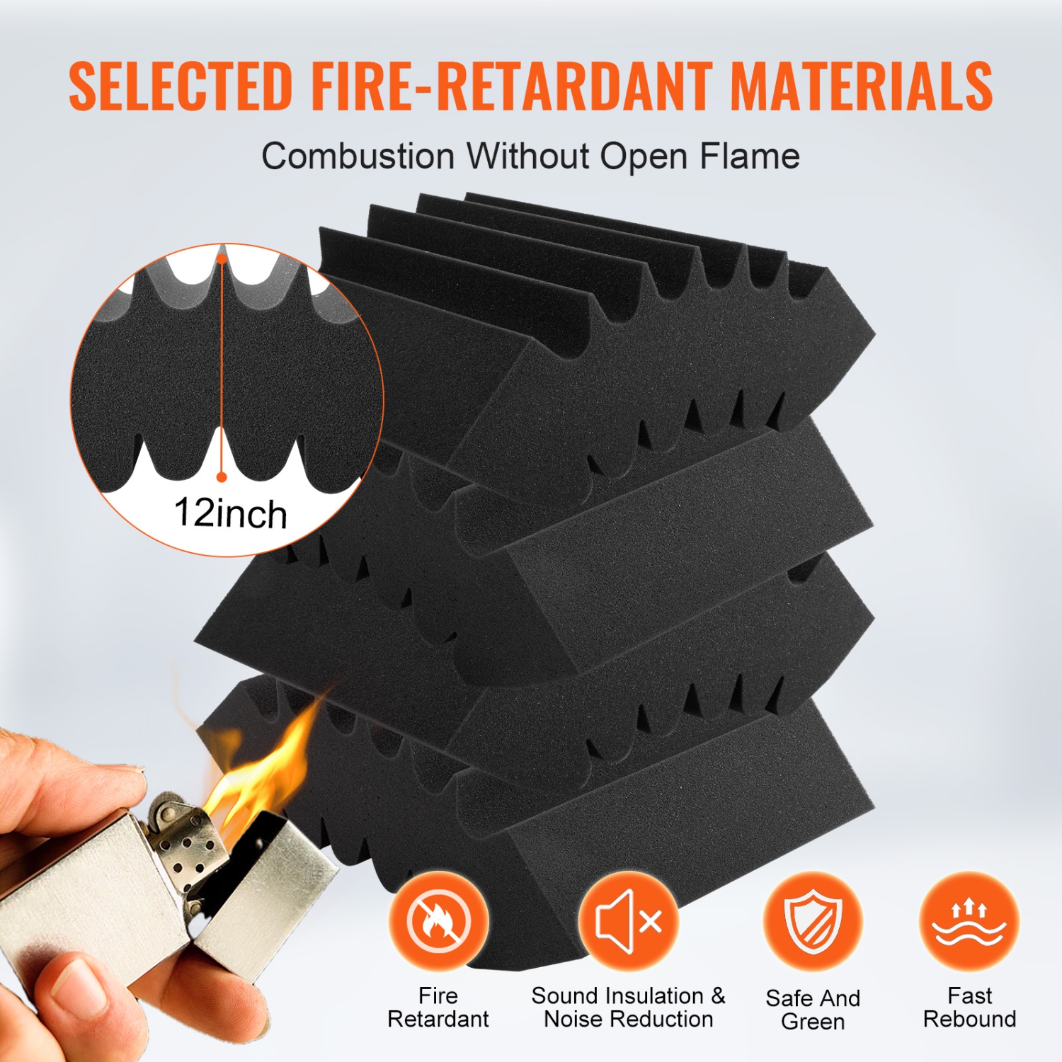 VEVOR 4 Pack Acoustic Foam Panels, 16.5 x 6.3 x 12 inches, Adhesive High Density,Fire-Resistant Acoustic Panel,Sound Dampening Absorbing Panel for