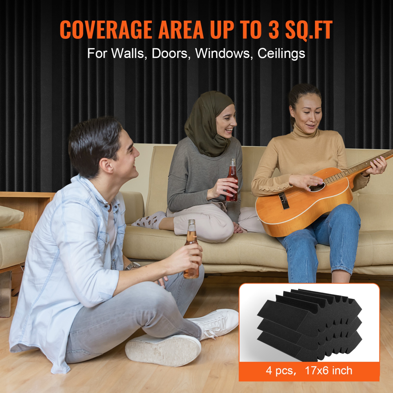 VEVOR 4 Pack Acoustic Foam Panels, 16.5 x 6.3 x 12 inches, Adhesive High Density,Fire-Resistant Acoustic Panel,Sound Dampening Absorbing Panel for