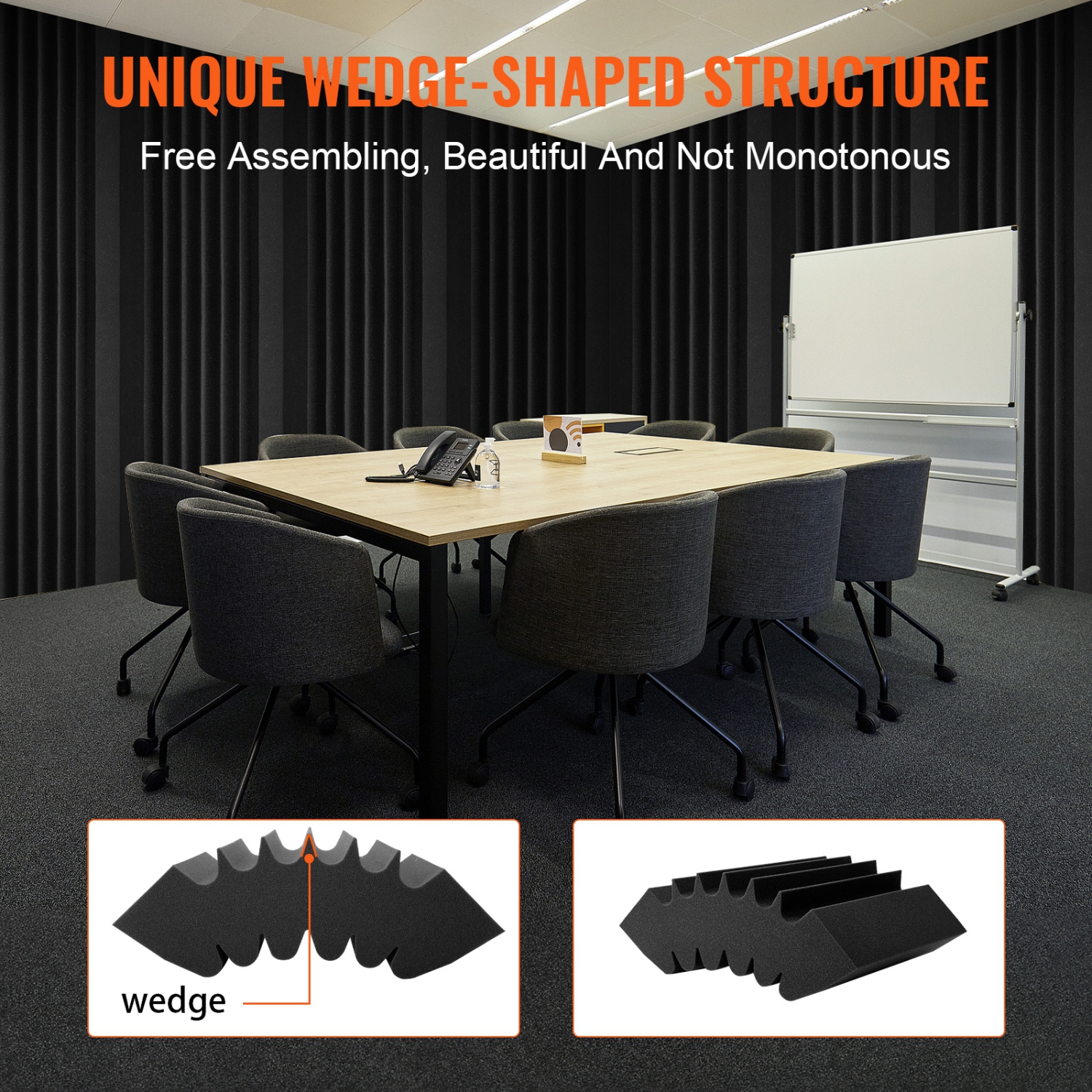 VEVOR 4 Pack Acoustic Foam Panels, 16.5 x 6.3 x 12 inches, Adhesive High Density,Fire-Resistant Acoustic Panel,Sound Dampening Absorbing Panel for