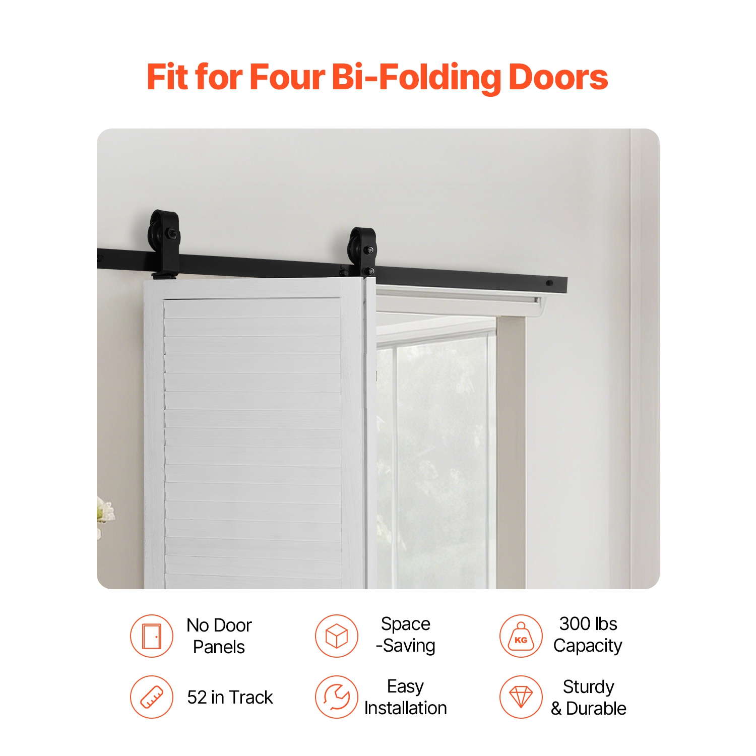 VEVOR 52" Bi-Folding Sliding Barn Door Hardware Track Kit, Top Mount Track Kit, Slide Smoothly, Easy to Install, Suitable for Two 24" Closet Pantry