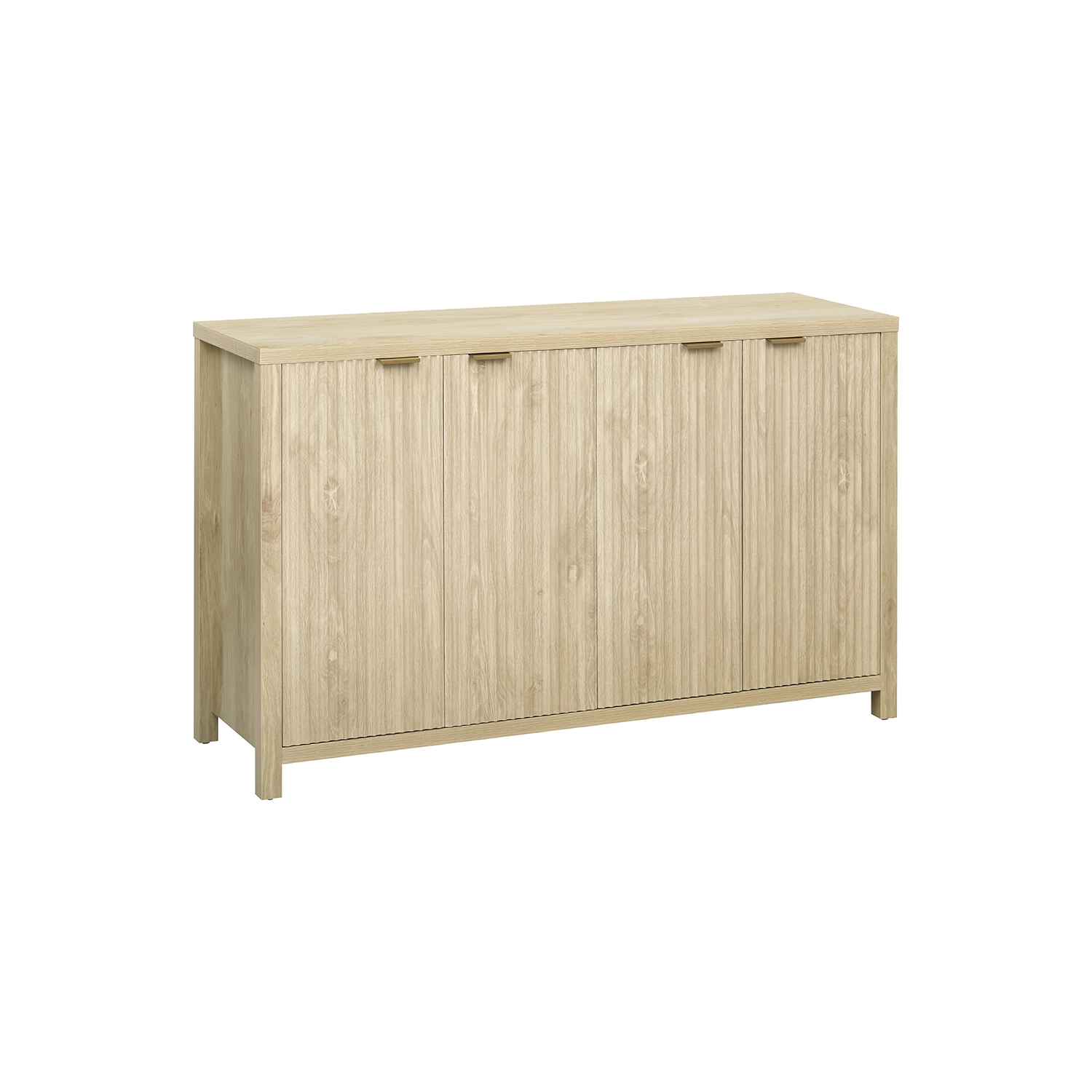 Buffet d'appoint cannelé de 55&nbsp;po avec rangement, 4 portes et tablettes ajustables Kepooman - Naturel