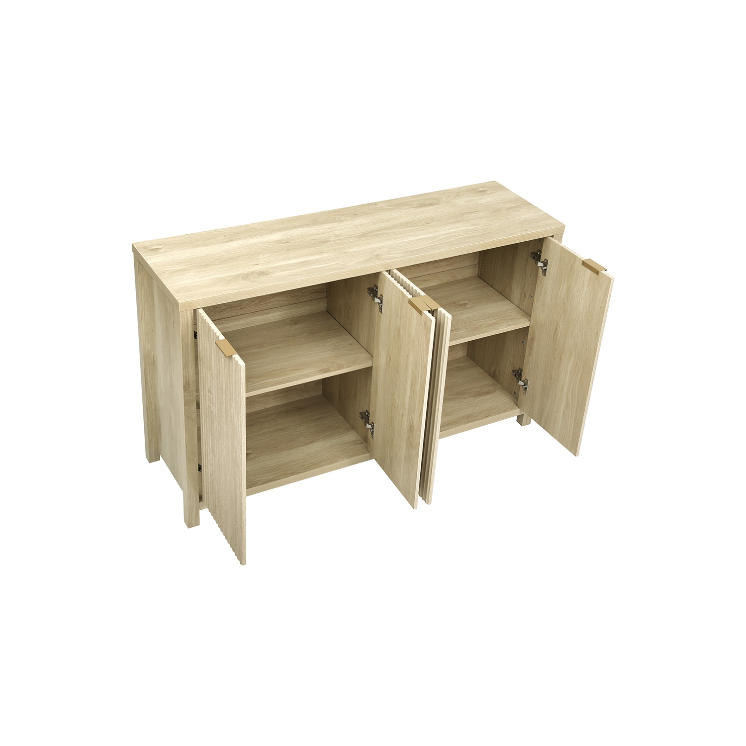 Buffet d'appoint cannelé de 55&nbsp;po avec rangement, 4 portes et tablettes ajustables Kepooman - Naturel