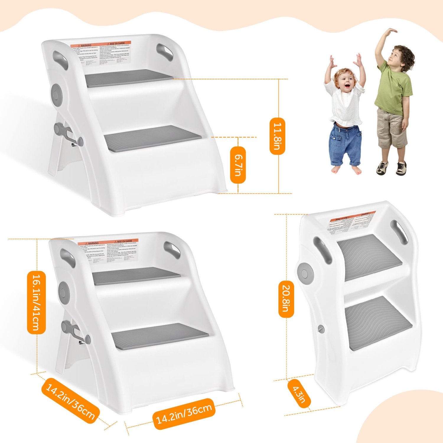 Escabeau pliant pour tout-petits avec poignée, tabouret antidérapant à deux marches Échelle d'entraînement pour enfants pour le pot et l'évier de