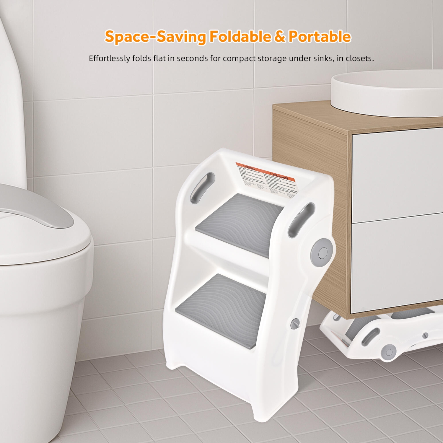 Escabeau pliant pour tout-petits avec poignée, tabouret antidérapant à deux marches Échelle d'entraînement pour enfants pour le pot et l'évier de