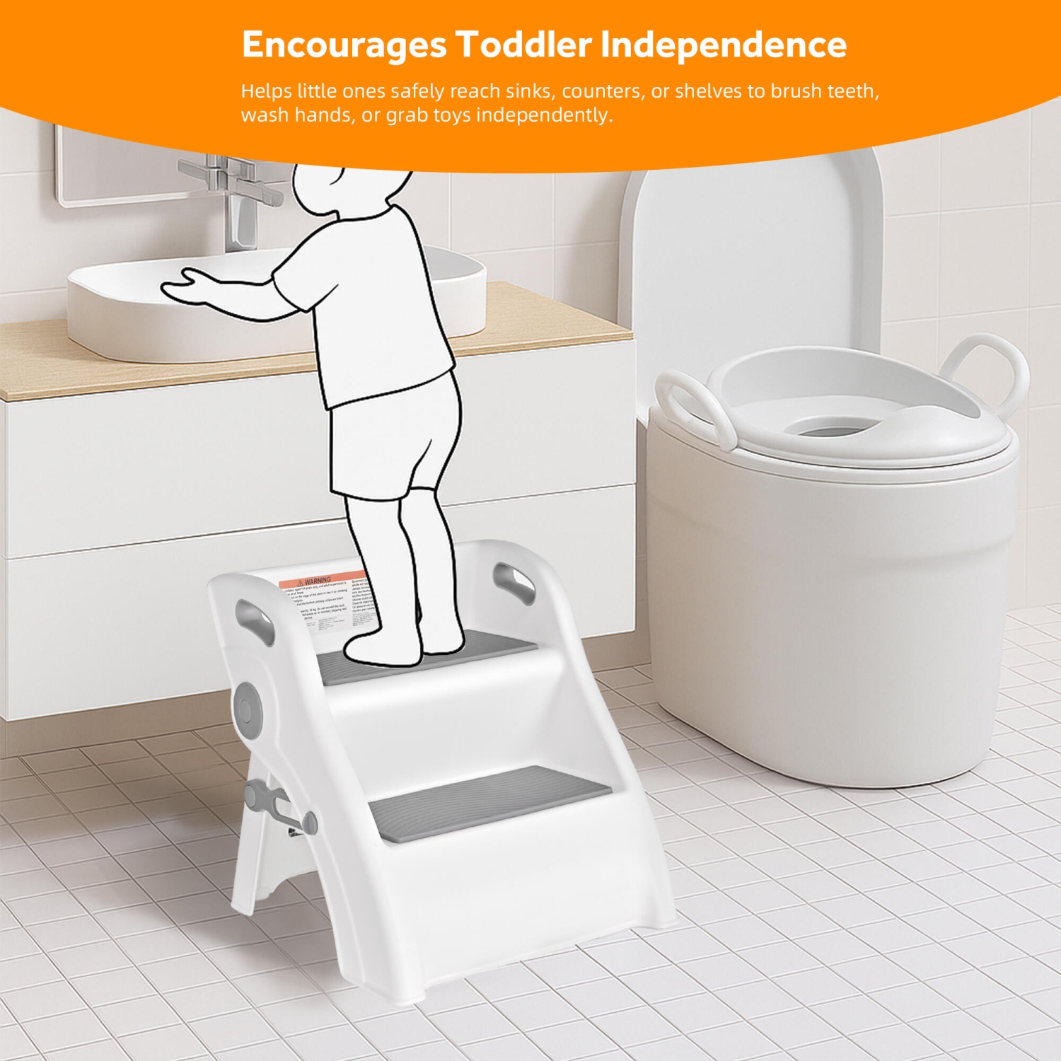 Escabeau pliant pour tout-petits avec poignée, tabouret antidérapant à deux marches Échelle d'entraînement pour enfants pour le pot et l'évier de