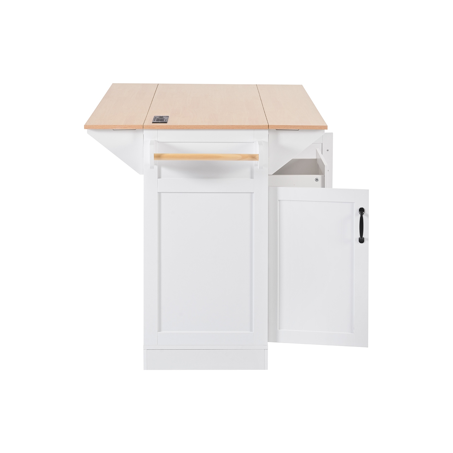 Îlot de cuisine Kepooman 55,7'' avec abattant 2 pour 4-6 places, chariot de cuisine à roulettes sur 5 roulettes avec prise électrique - Blanc